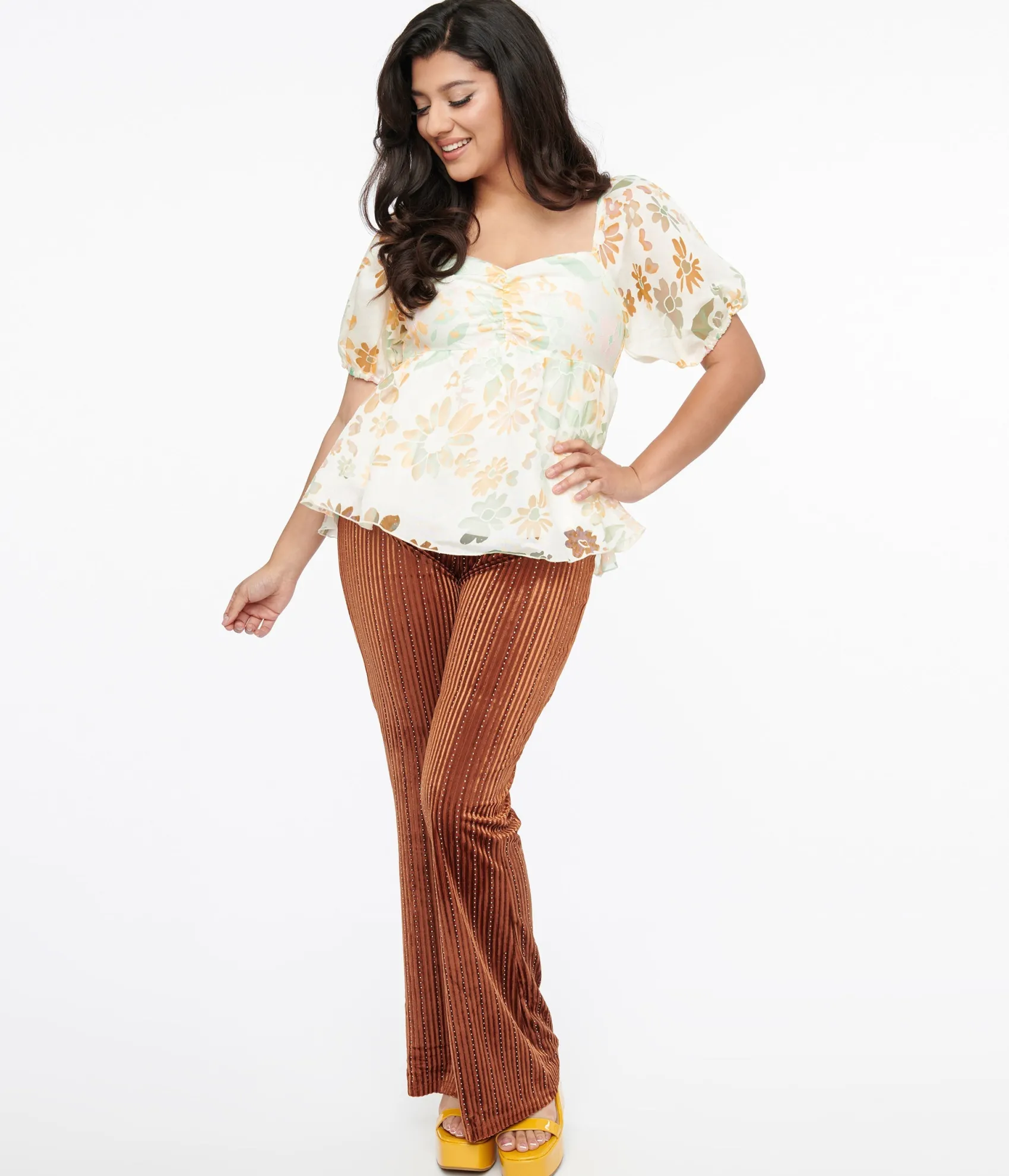 Unique Vintage 1970s Rust Rhinestone Velvet Flared Pants Outlet