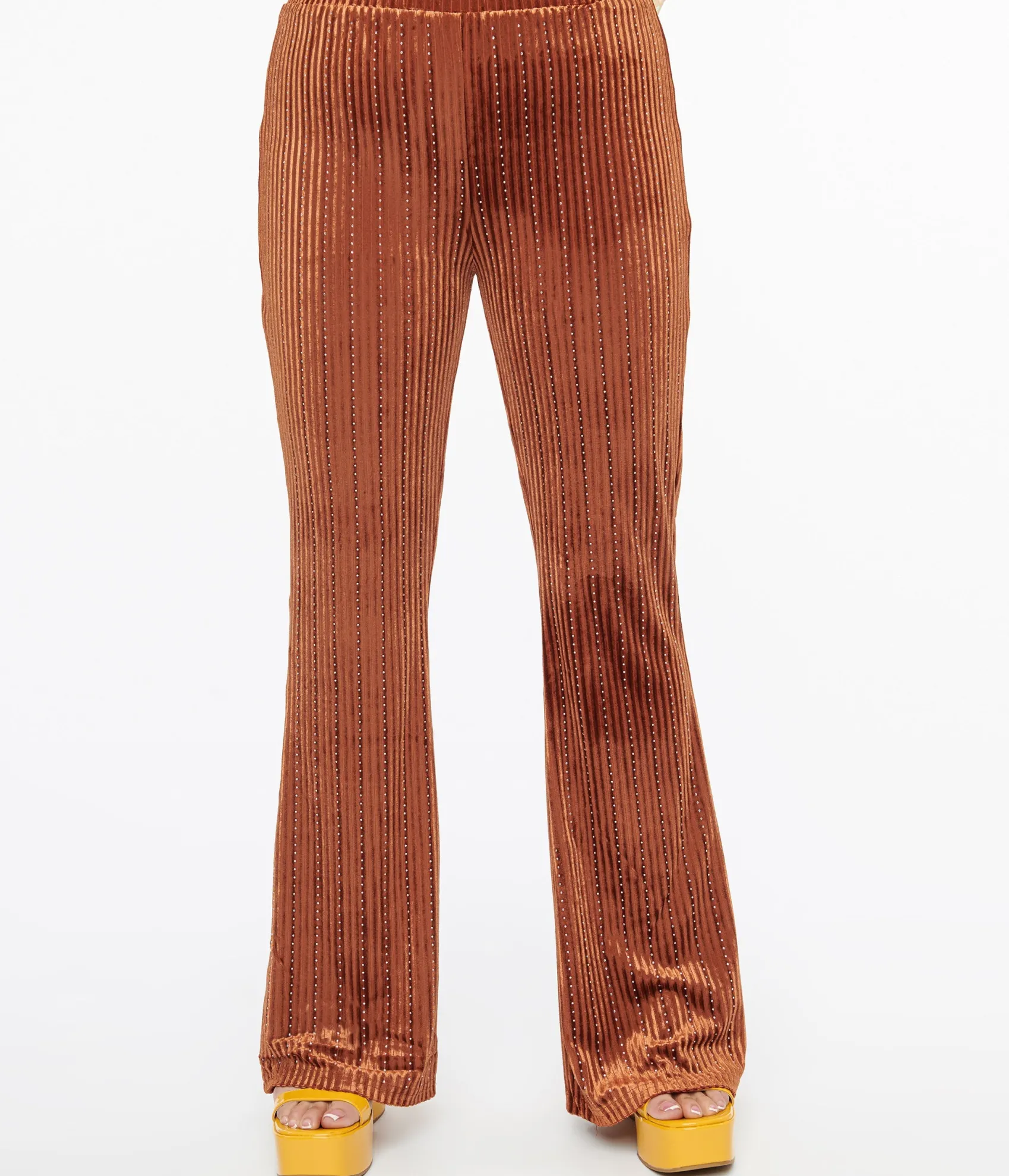Unique Vintage 1970s Rust Rhinestone Velvet Flared Pants Outlet