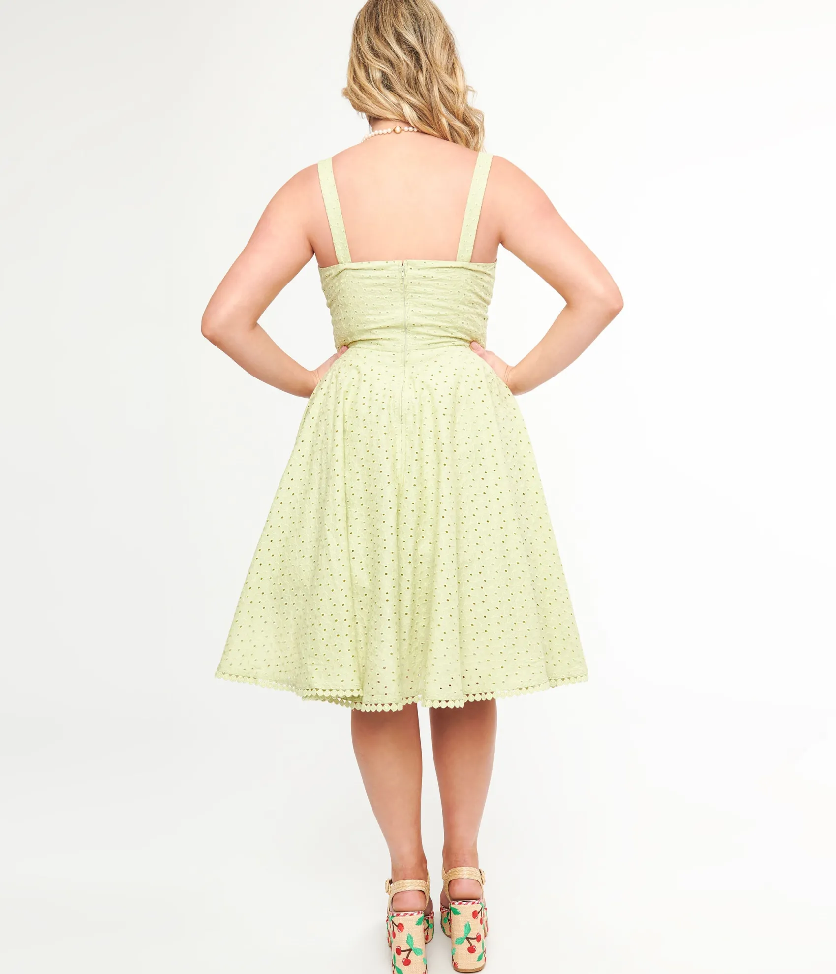 Unique Vintage 1950s Sage Green Eyelet Cotton Valerie Dress Outlet