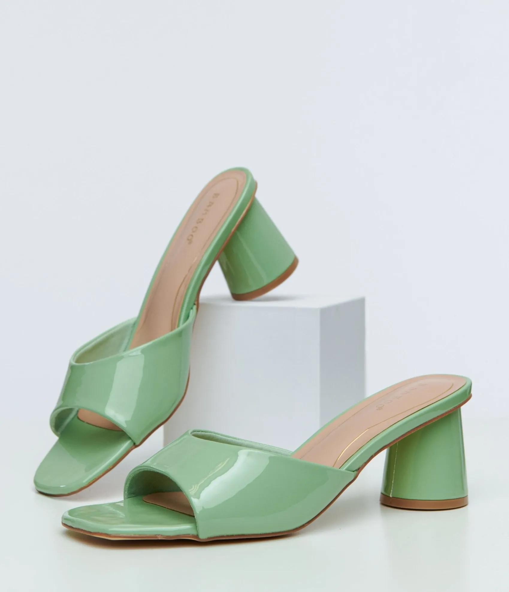 Unique Vintage 1990s Sage Green Square Toe Mules Shop