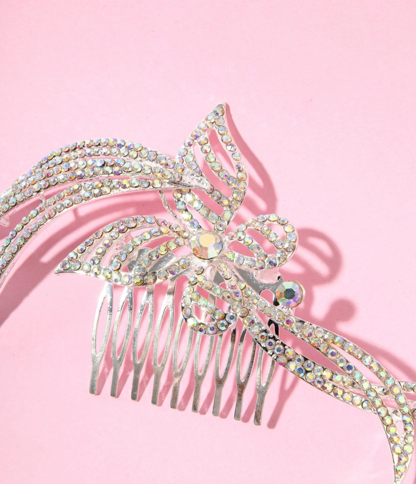 Unique Vintage 1920s Silver & Rainbow Rhinestone Butterfly Tiara Hair Comb Outlet
