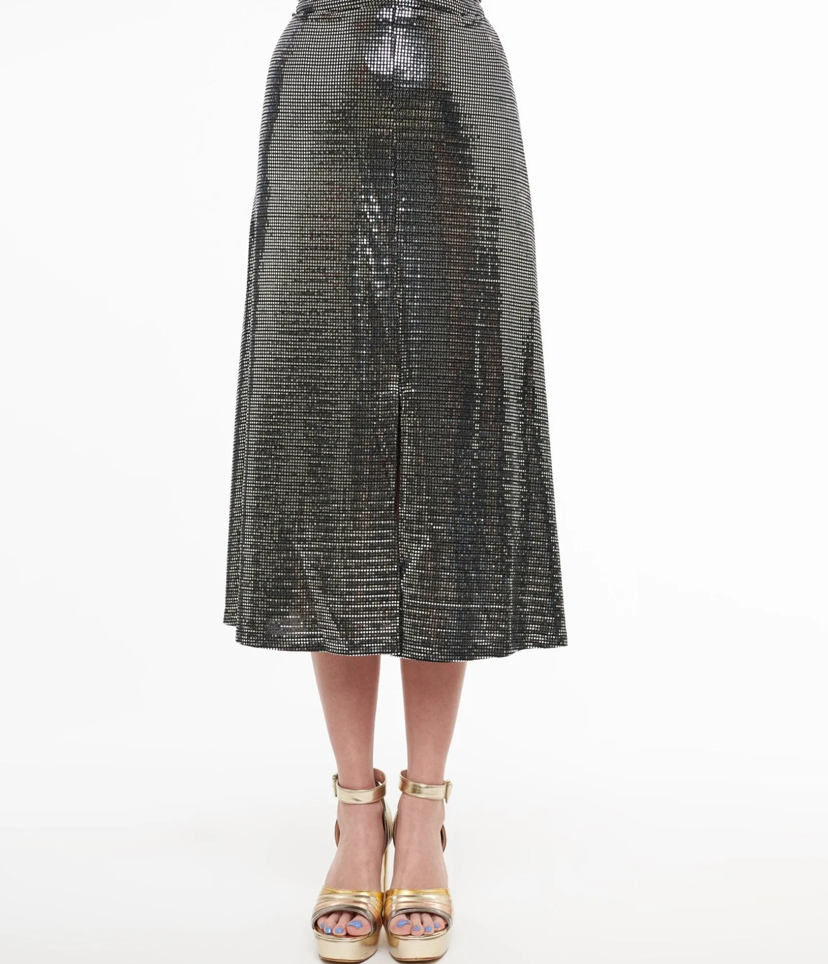 Unique Vintage 1970s Silver Boogie Night Midi Skirt Cheap