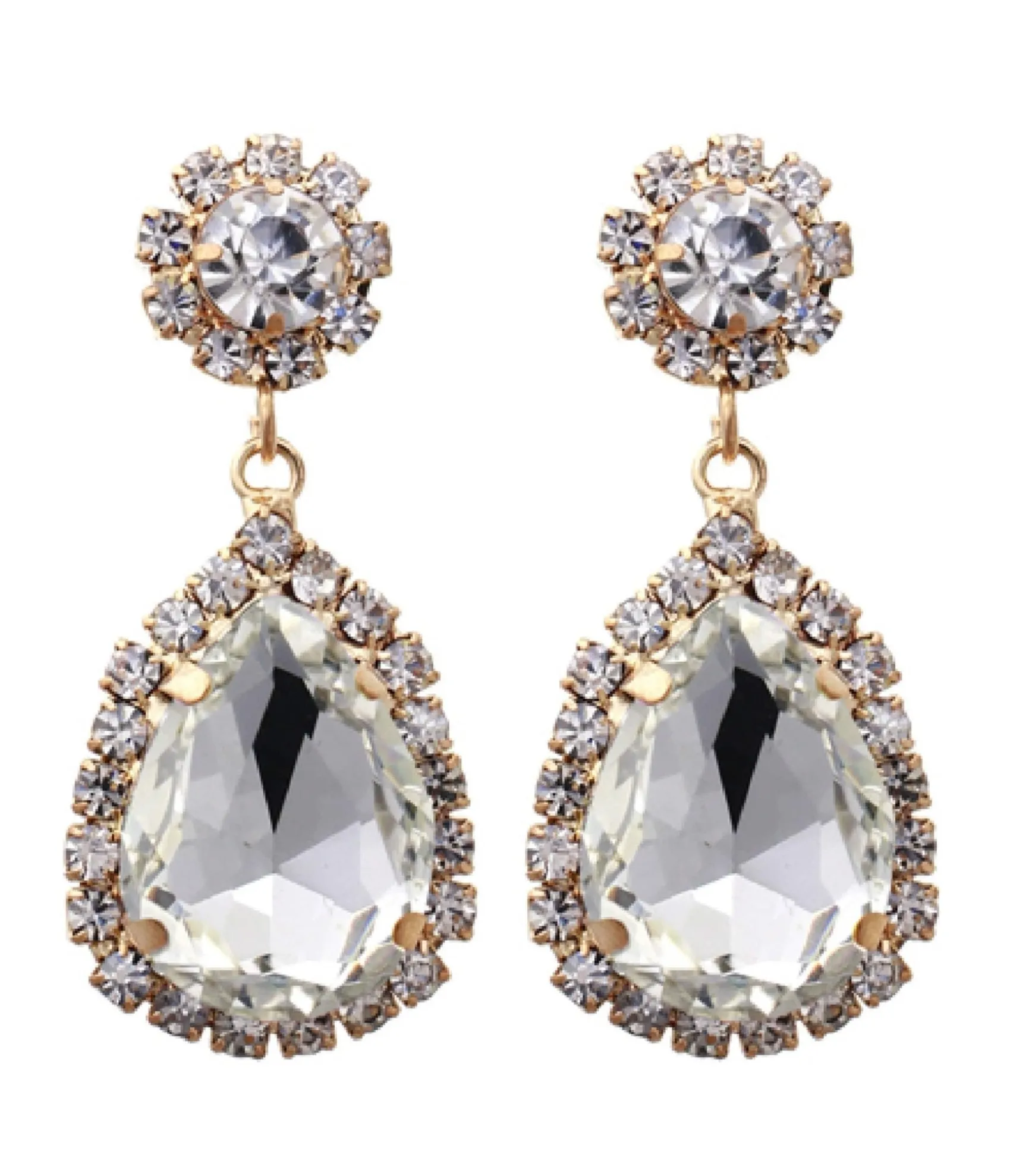 Unique Vintage 1920s Silver Rhinestone Teardrop Dangle Earrings Flash Sale