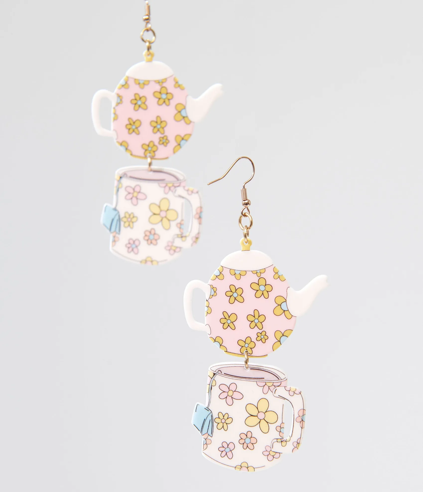 Unique Vintage 1960s Spot Of Tea Flower Teapot & Teacup Earrings Flash Sale