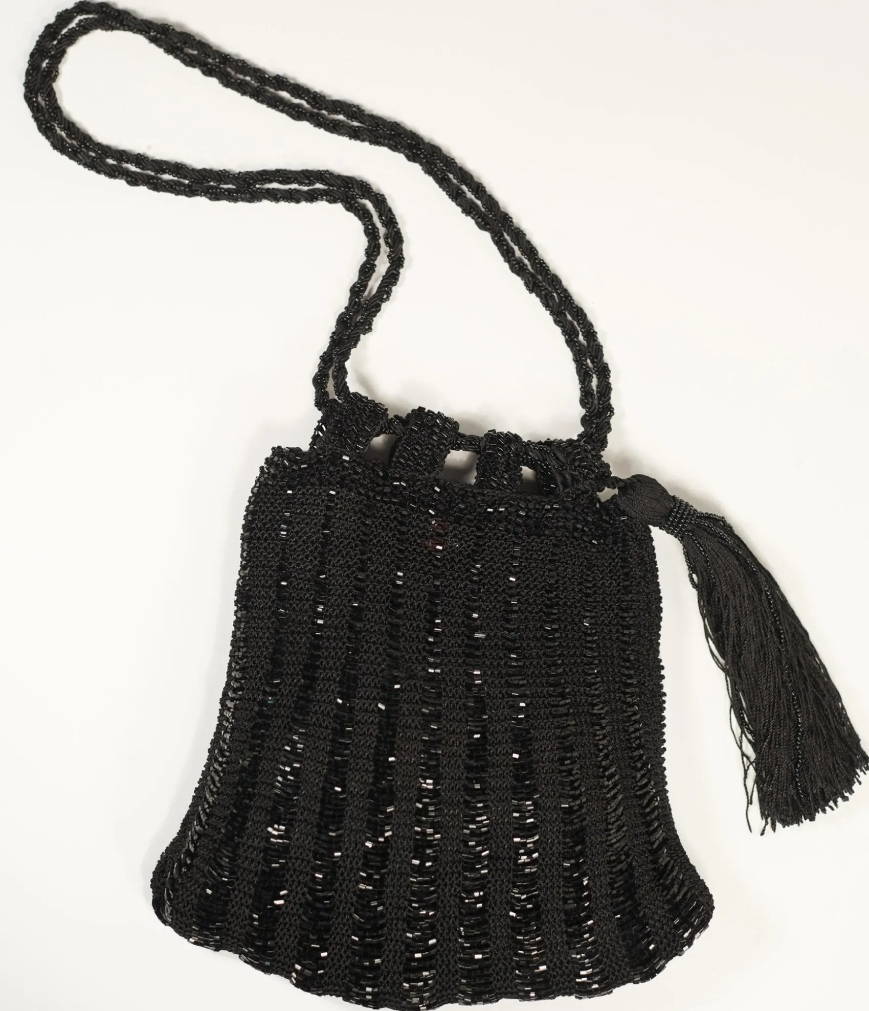 Unique Vintage 1920s Style Black Beaded & Crochet Tassel Purse Online
