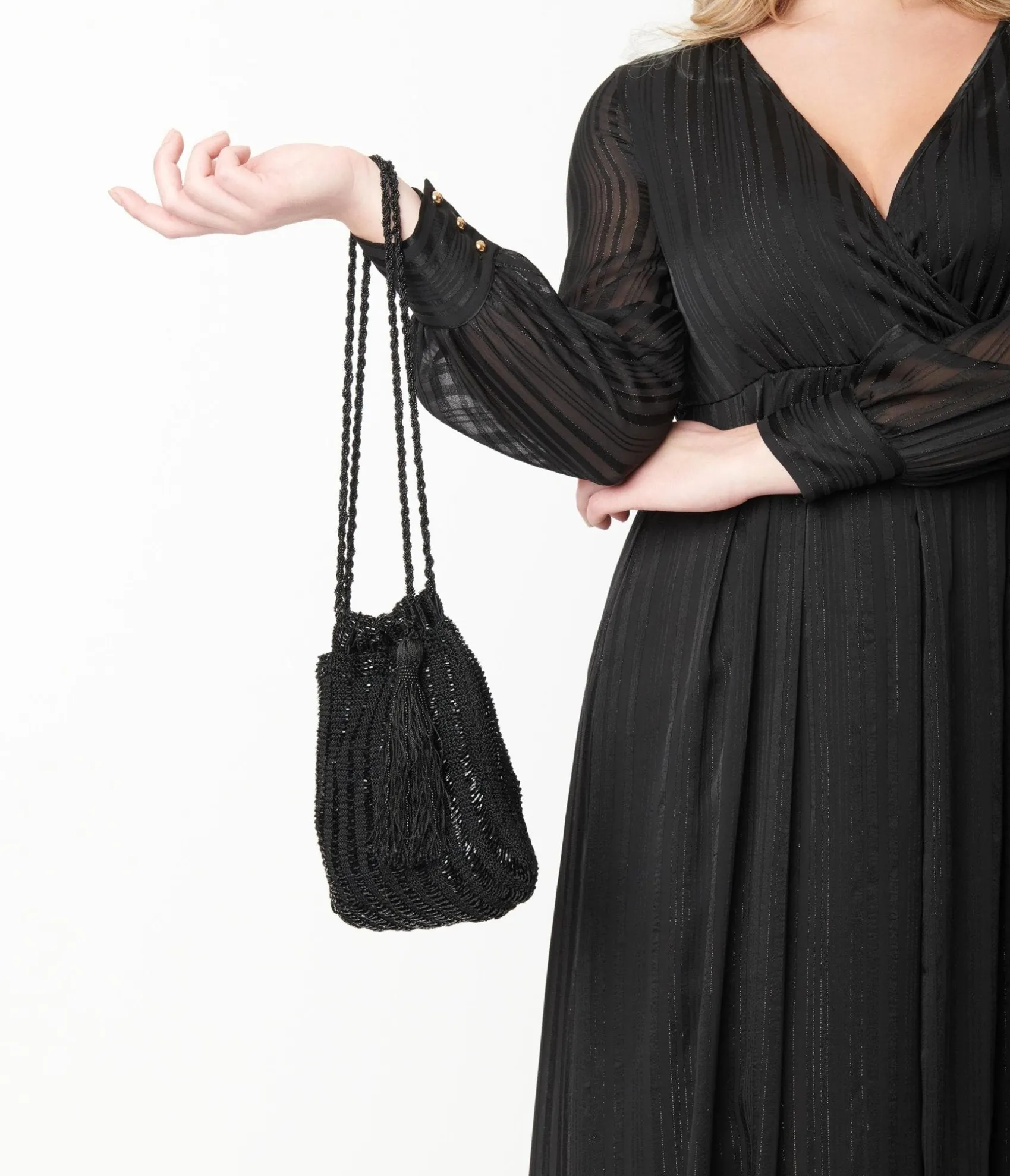 Unique Vintage 1920s Style Black Beaded & Crochet Tassel Purse Online