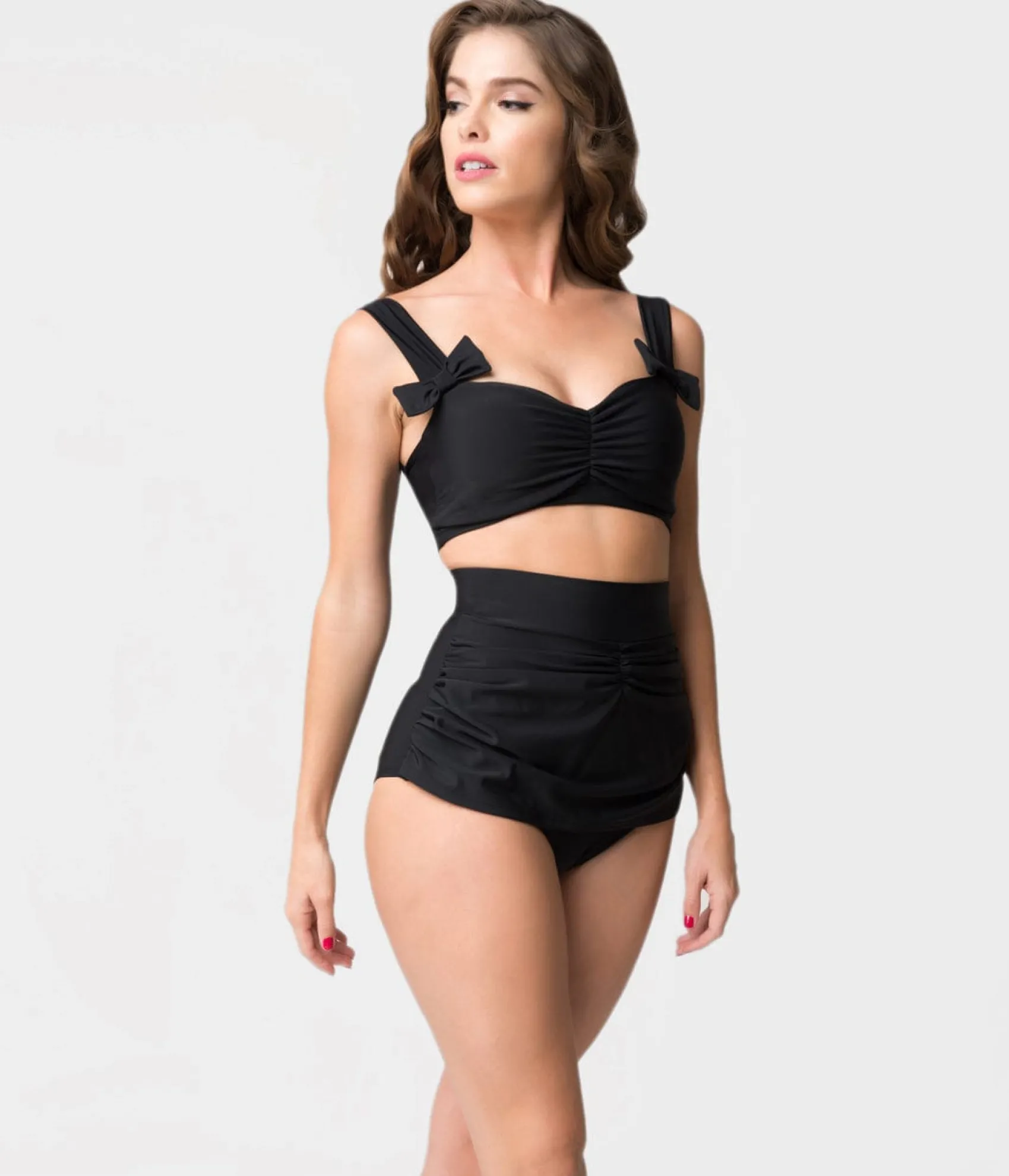 Unique Vintage 1950s Vintage Style Black Bows Swim Top Flash Sale