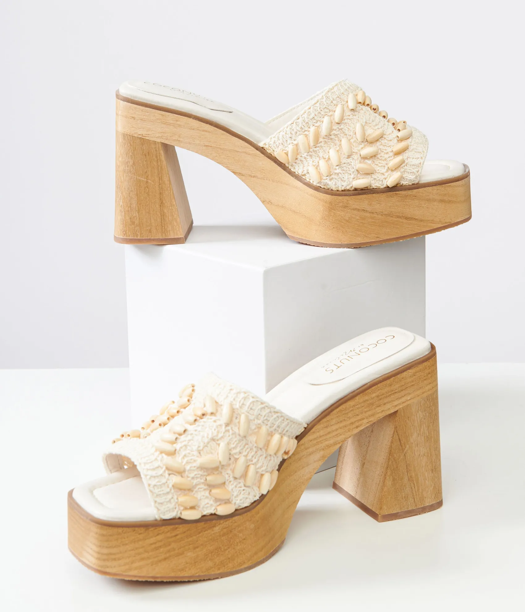 Unique Vintage 1970s White Beaded Crochet Glenn Platform Heels Cheap