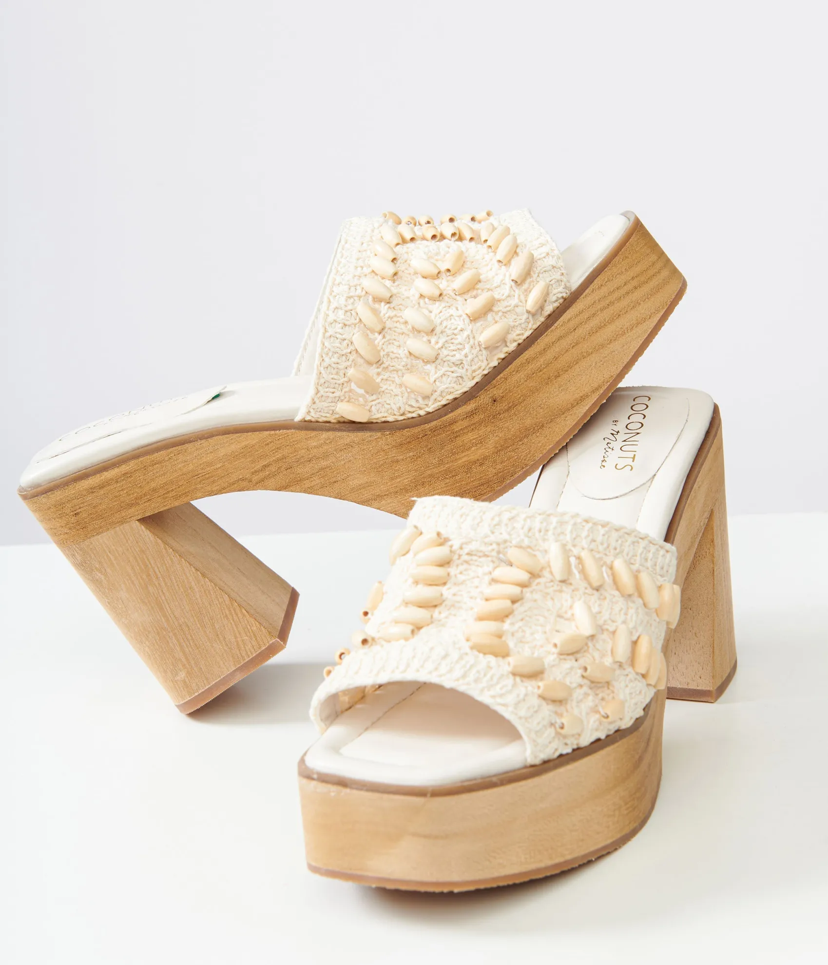 Unique Vintage 1970s White Beaded Crochet Glenn Platform Heels Cheap