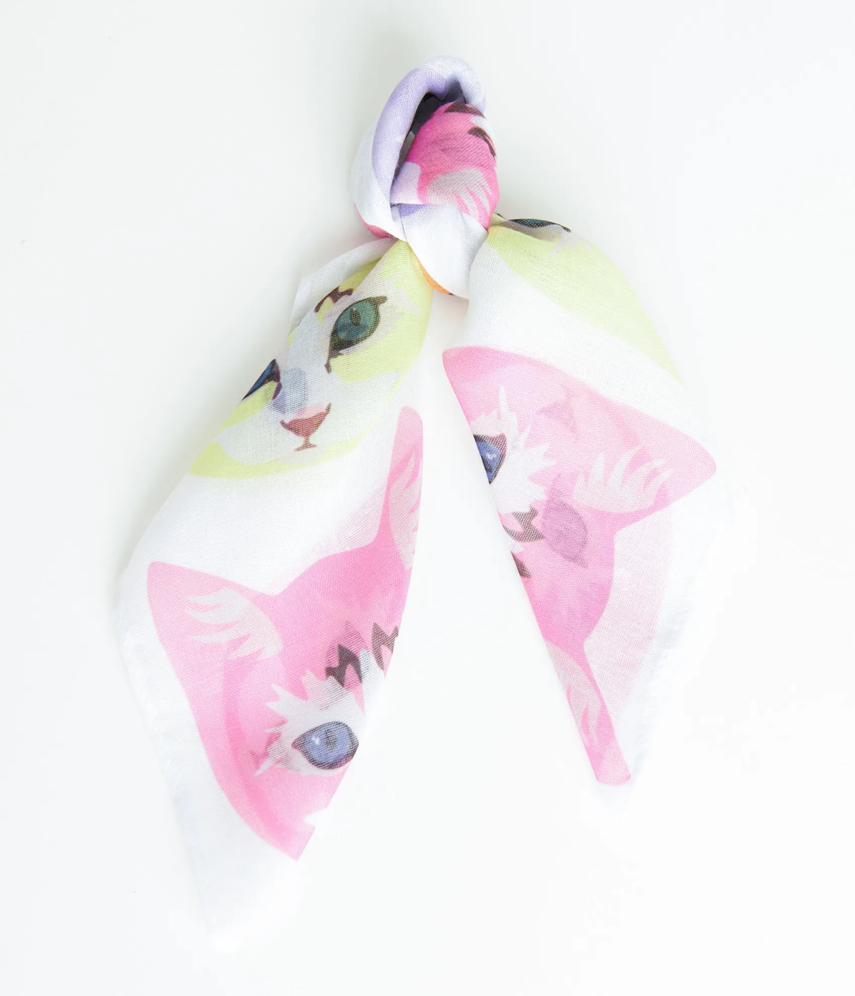 Unique Vintage 1970s White Cool Cat Print Hair Scarf Shop