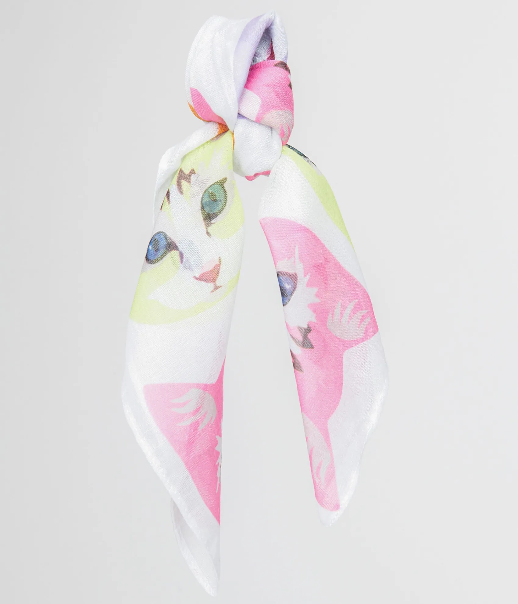 Unique Vintage 1970s White Cool Cat Print Hair Scarf Shop