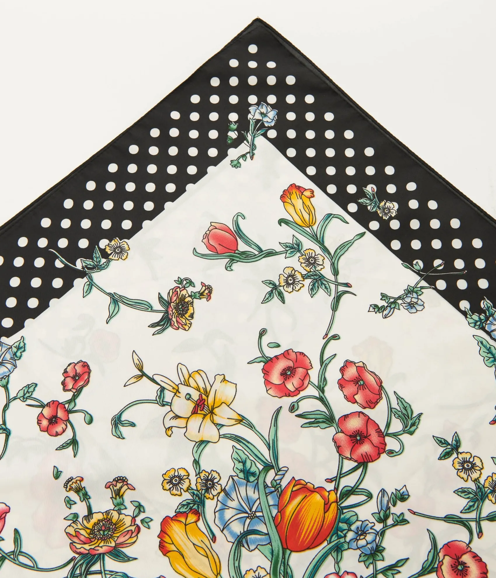 Unique Vintage 1940s White Polka Dot & Ditsy Floral Print Satin Hair Scarf Best Sale