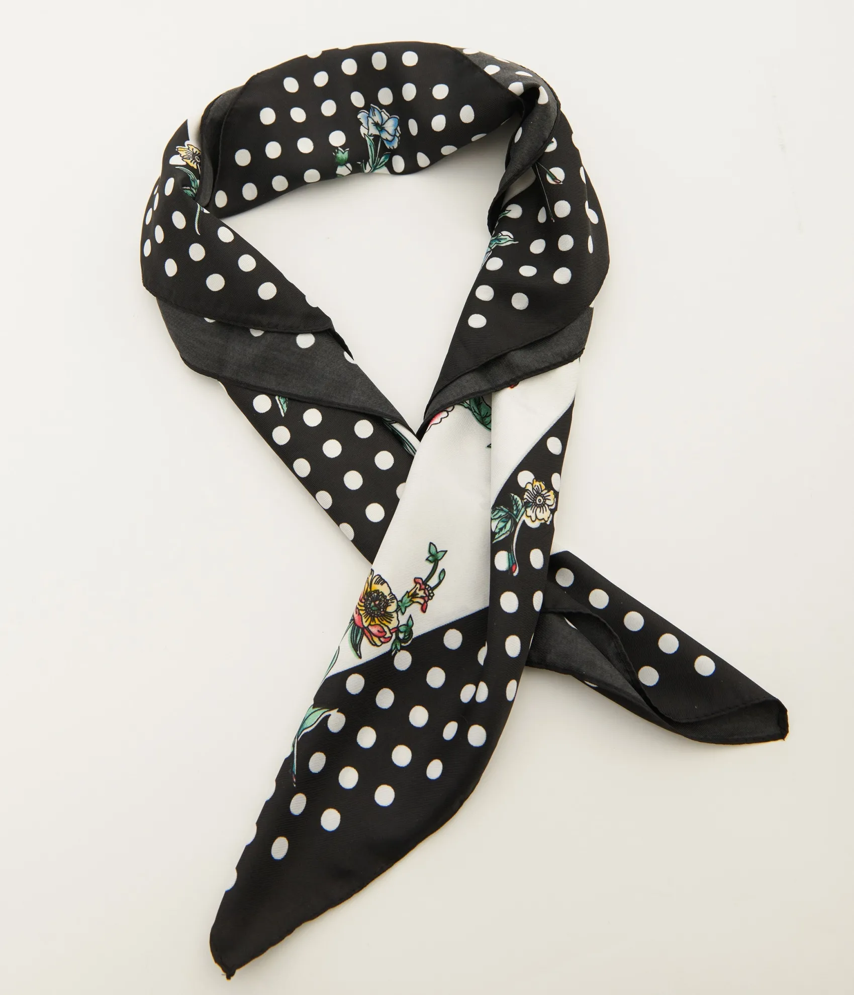 Unique Vintage 1940s White Polka Dot & Ditsy Floral Print Satin Hair Scarf Best Sale