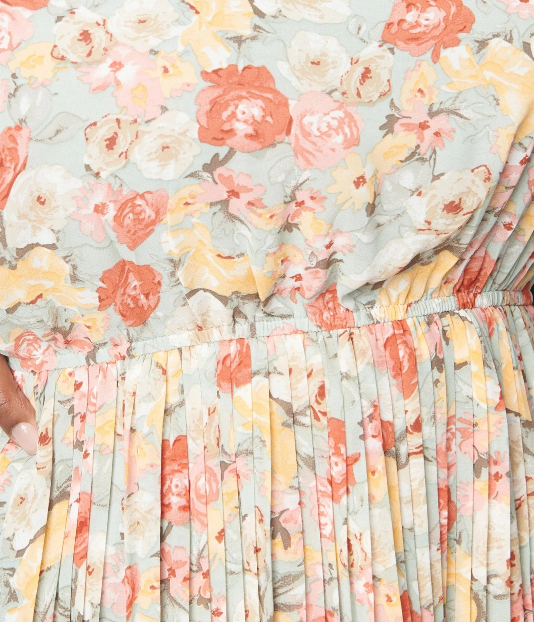 Unique Vintage Sage Floral Pleated Midi Dress Outlet
