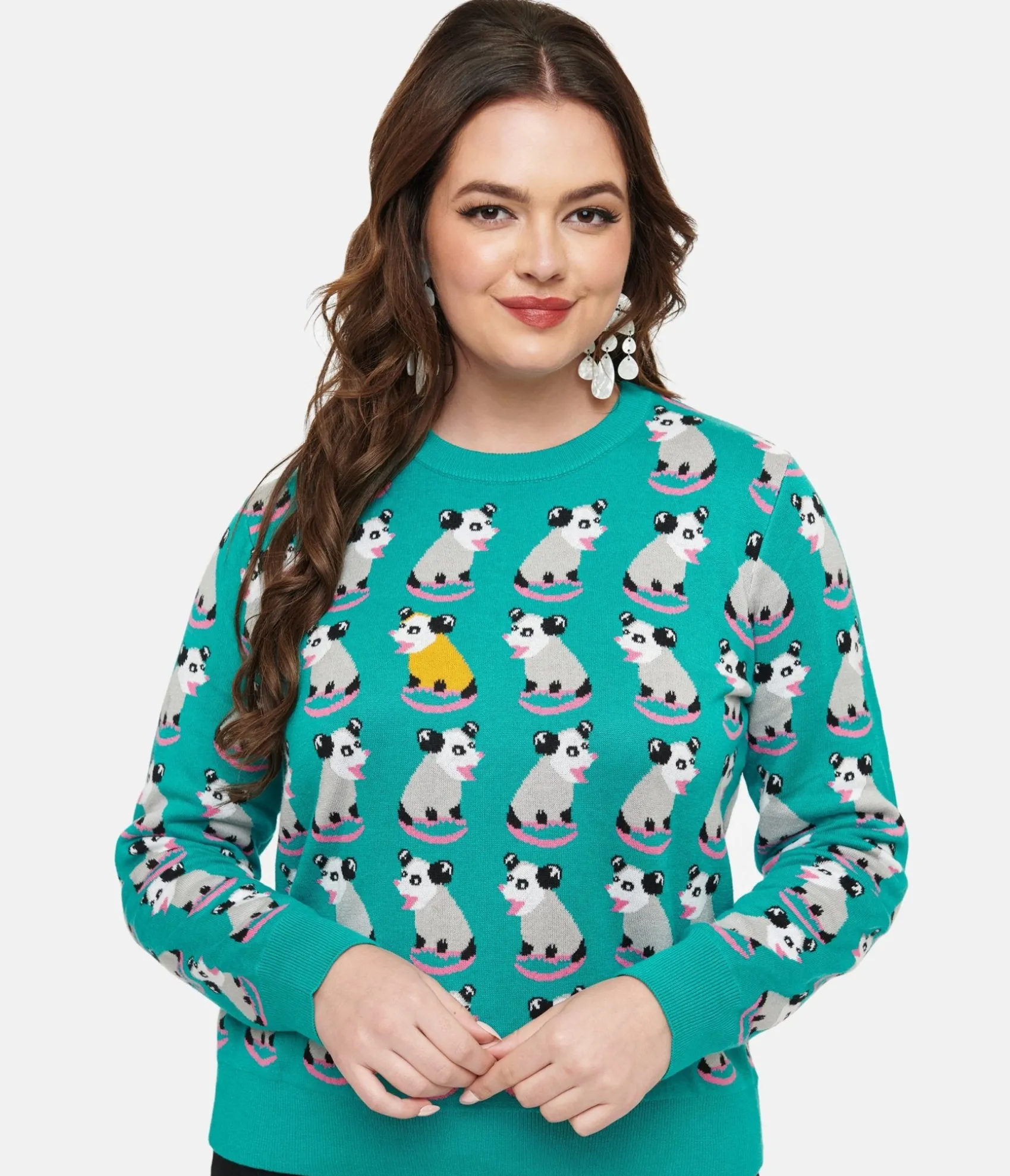 Unique Vintage Sesame the Opossum Teal OPossum Print Knit Sweater Shop