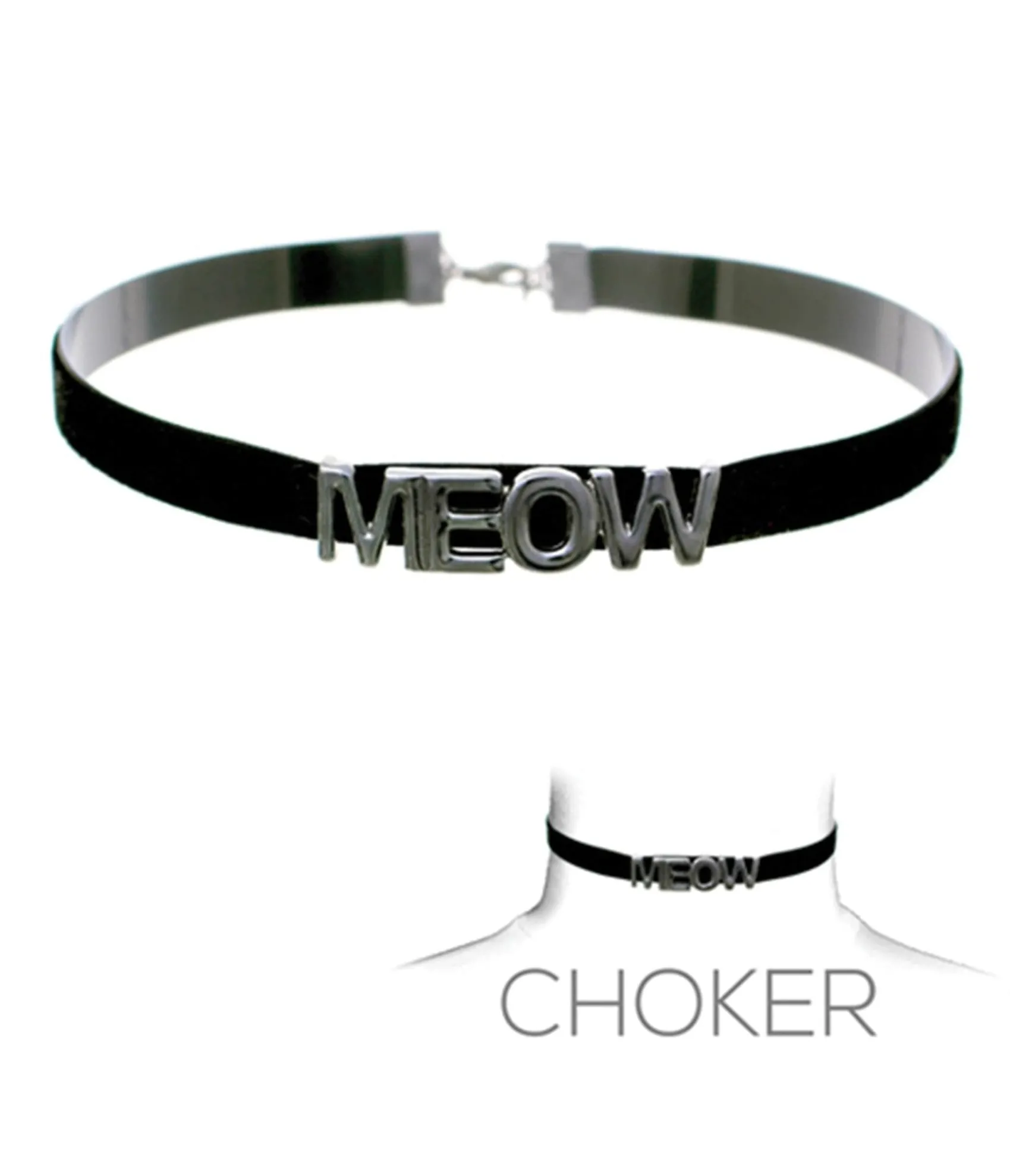 Unique Vintage Silver & Black Meow Choker Best
