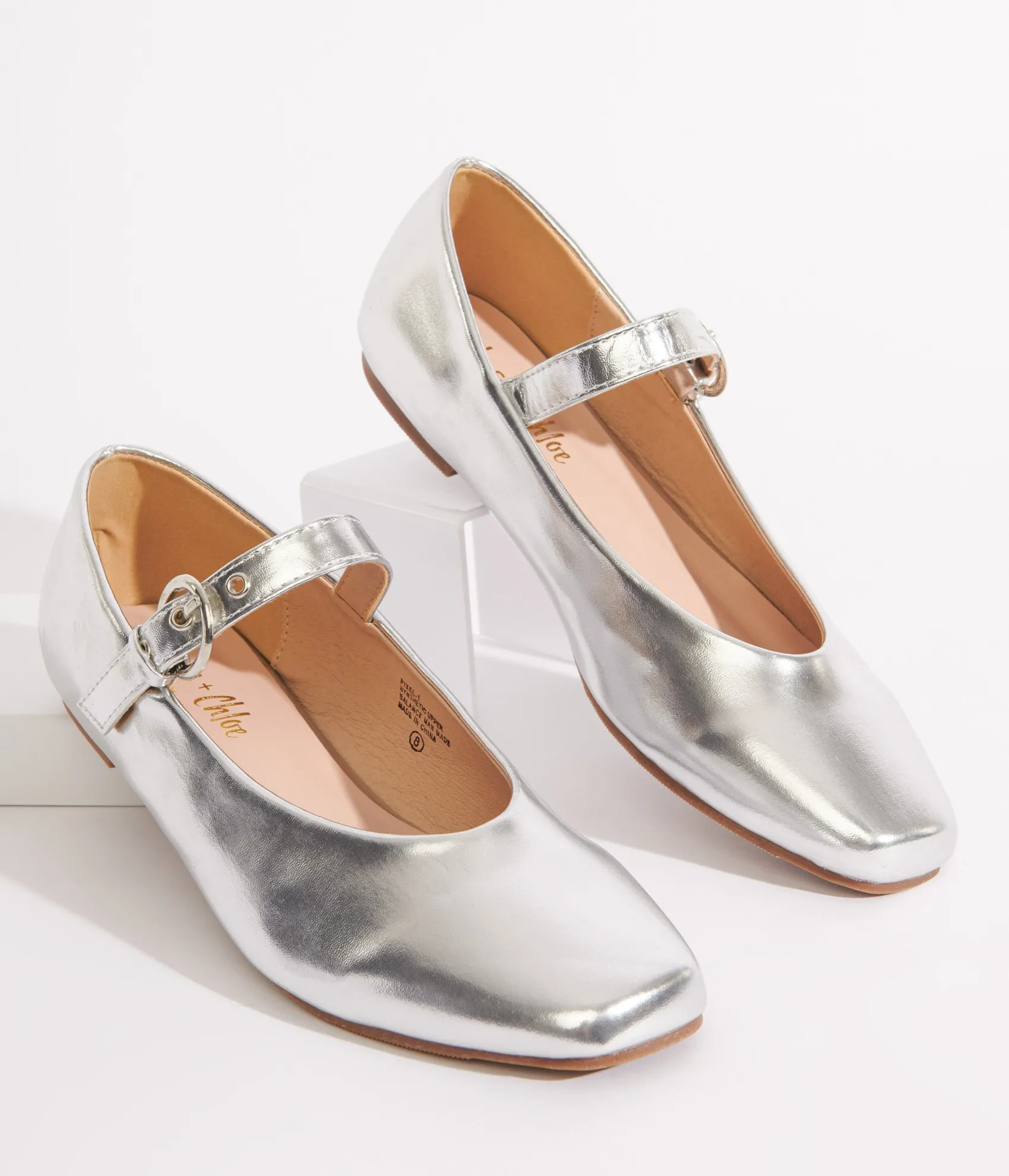 Unique Vintage Silver Leatherette Mary Jane Flats Outlet