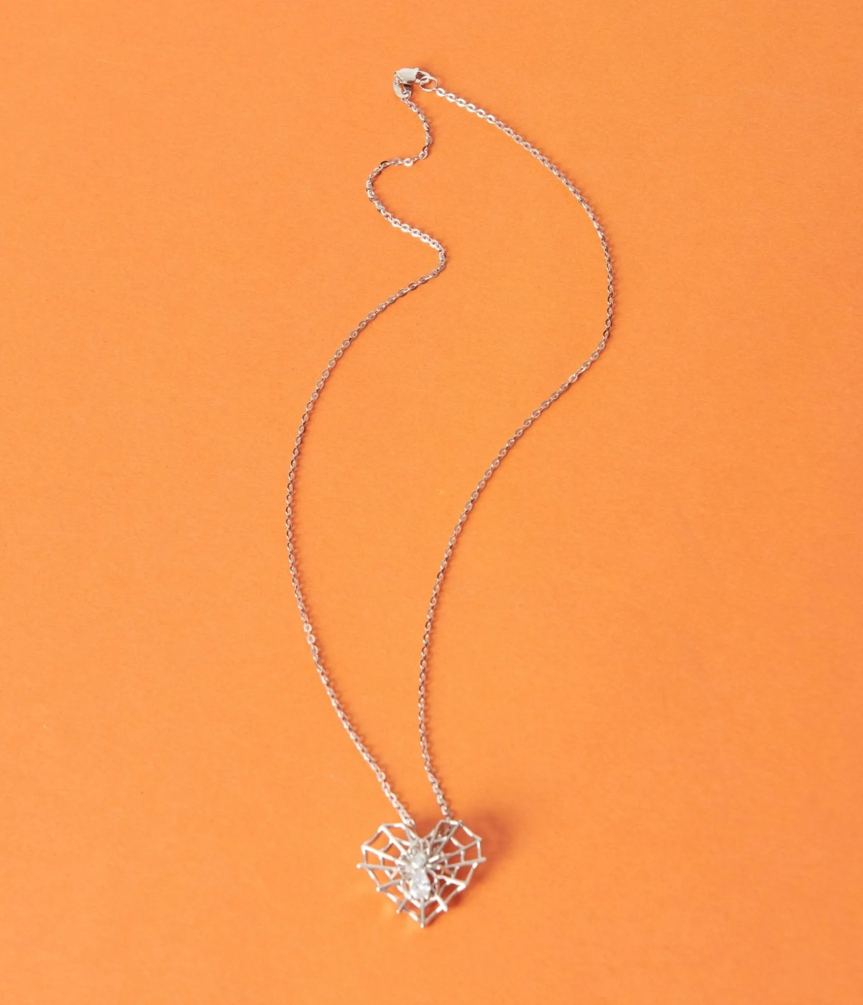 Unique Vintage Silver Rhinestone Spider Love Necklace Cheap