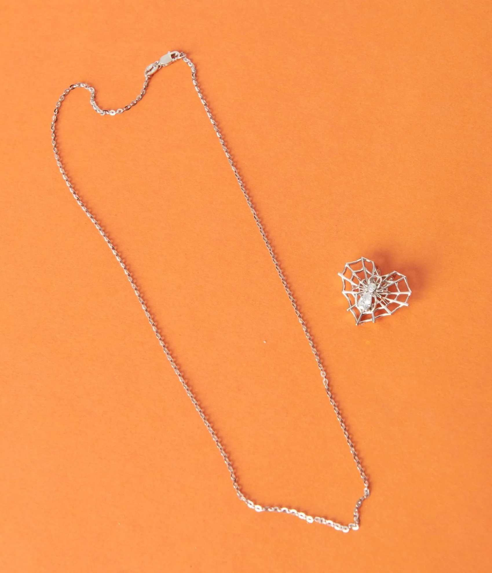 Unique Vintage Silver Rhinestone Spider Love Necklace Cheap