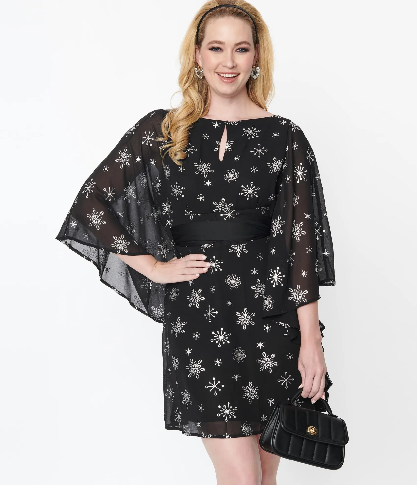 Unique Vintage Smak Parlour Black & Silver Snowflake Social Climber Caftan Online