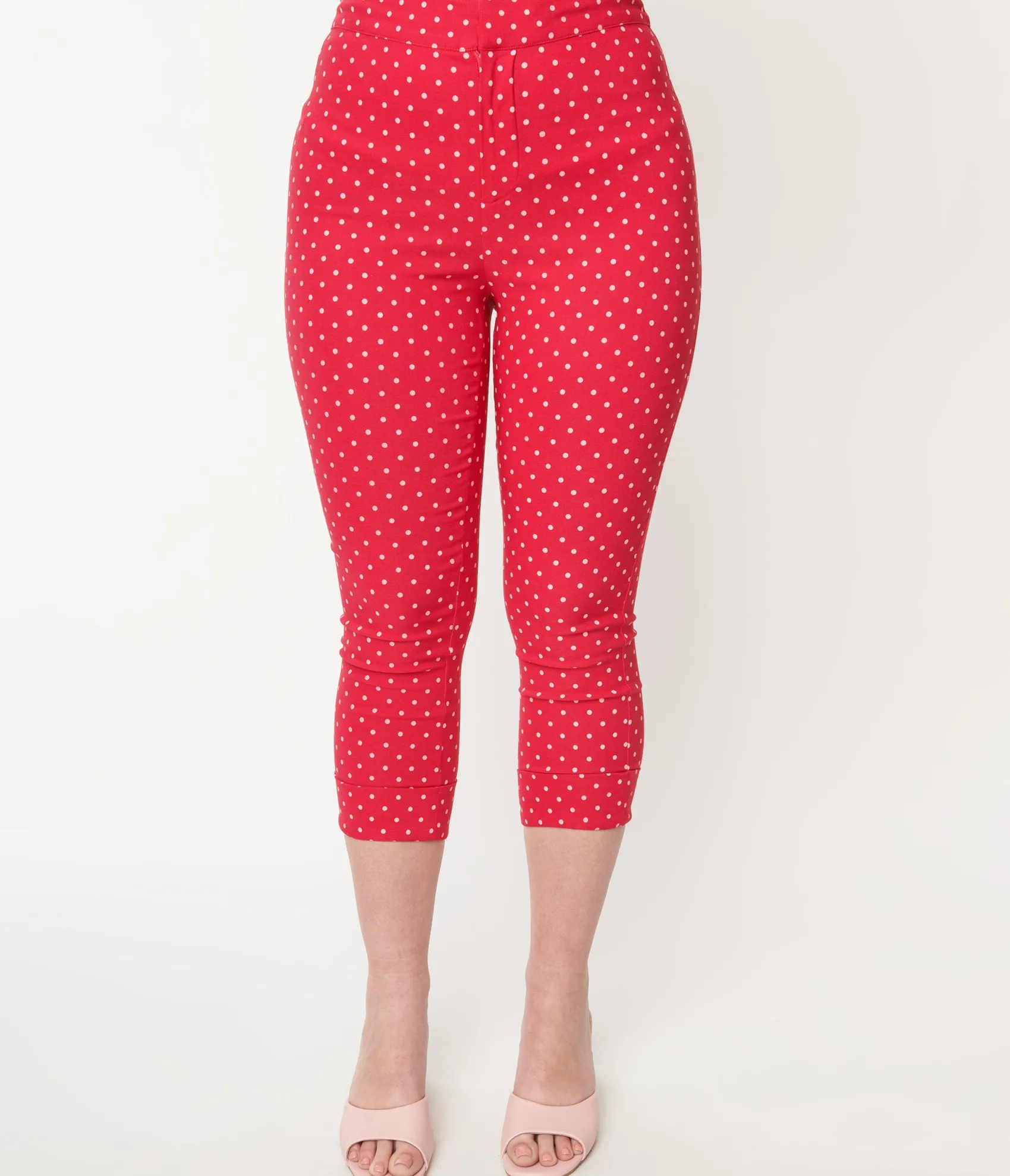 Unique Vintage Smak Parlour Hot Pink Pin Dot Daisy Pocket Smarty Pants Capri Best