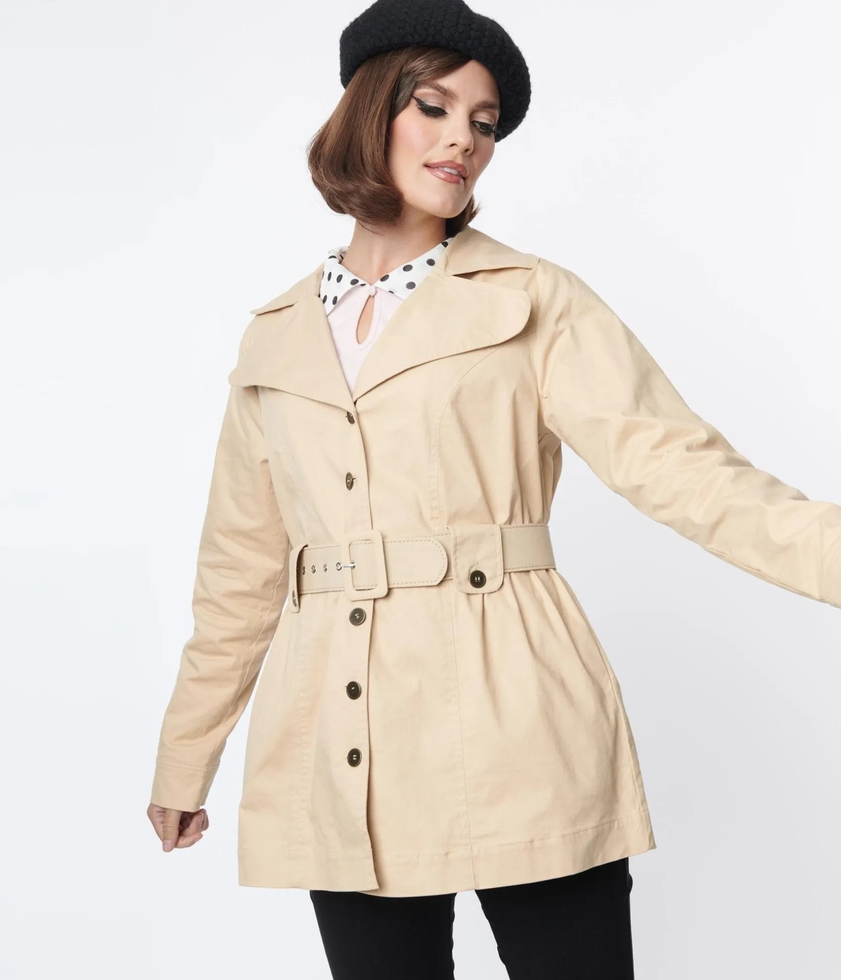 Unique Vintage Smak Parlour Khaki Belted Trench Coat Fashion