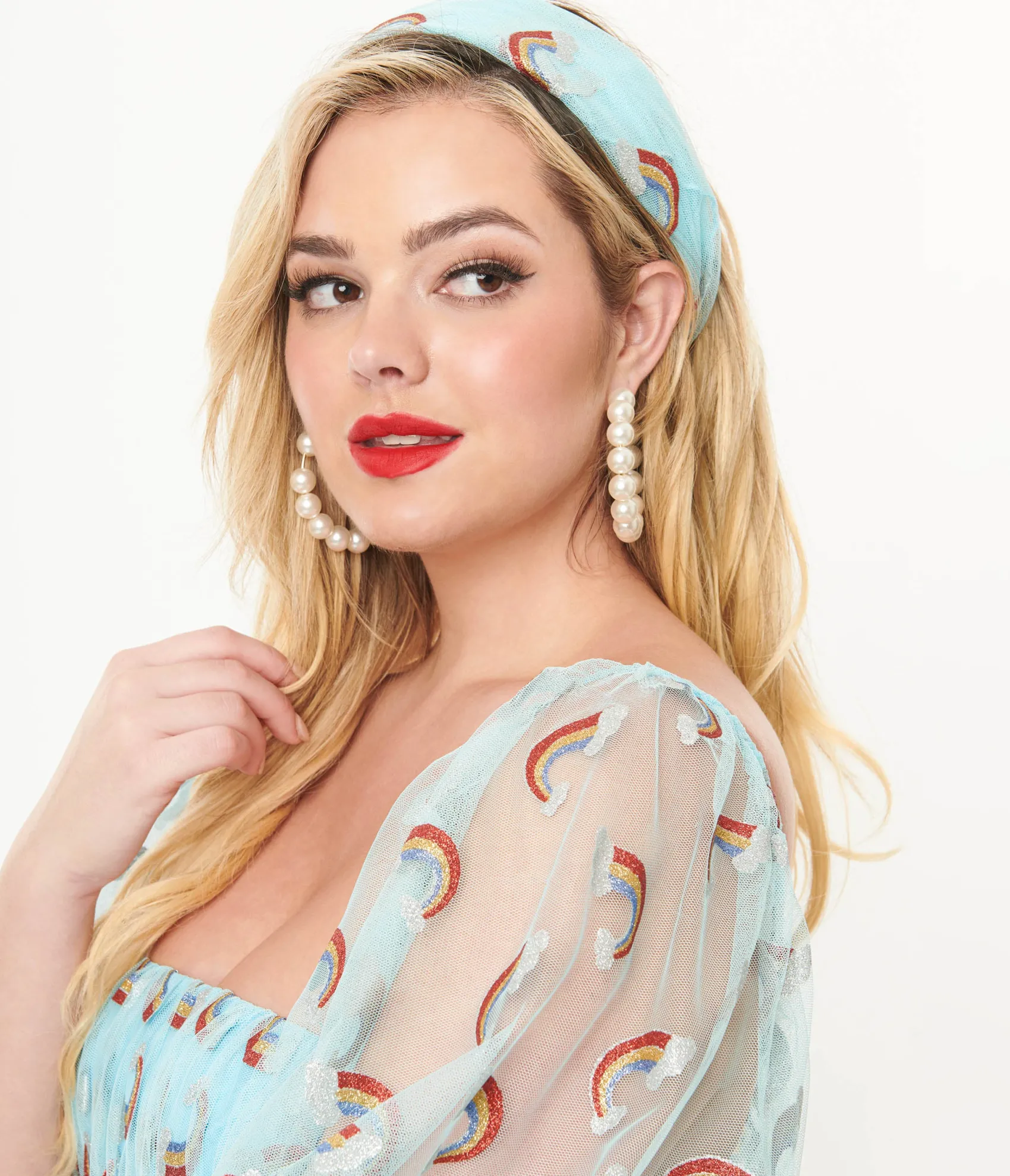 Unique Vintage Smak Parlour Light Blue Glitter Rainbow Hair Scarf Hot