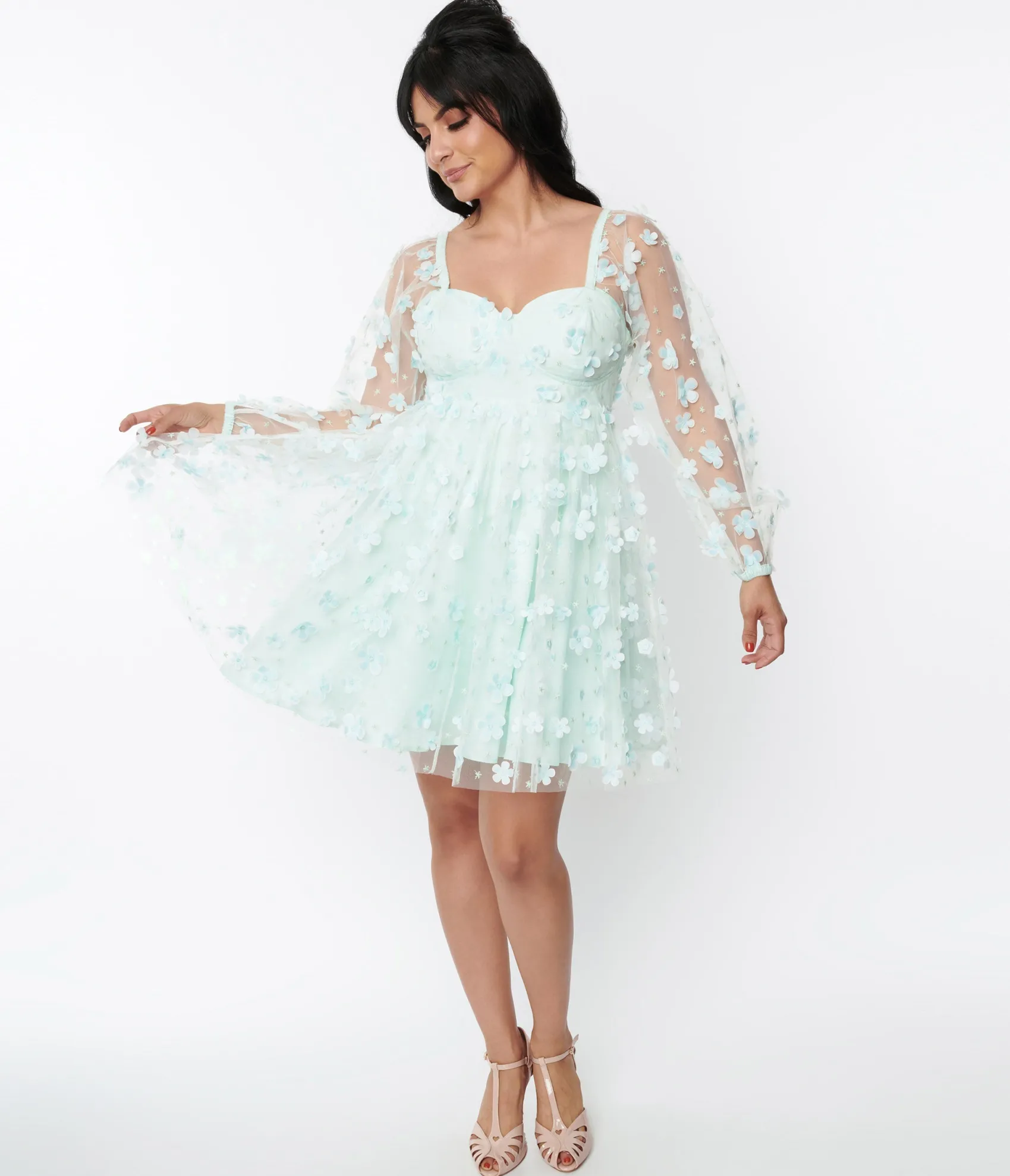 Unique Vintage Smak Parlour Mint Tulle & Daisy Babydoll Dress Online