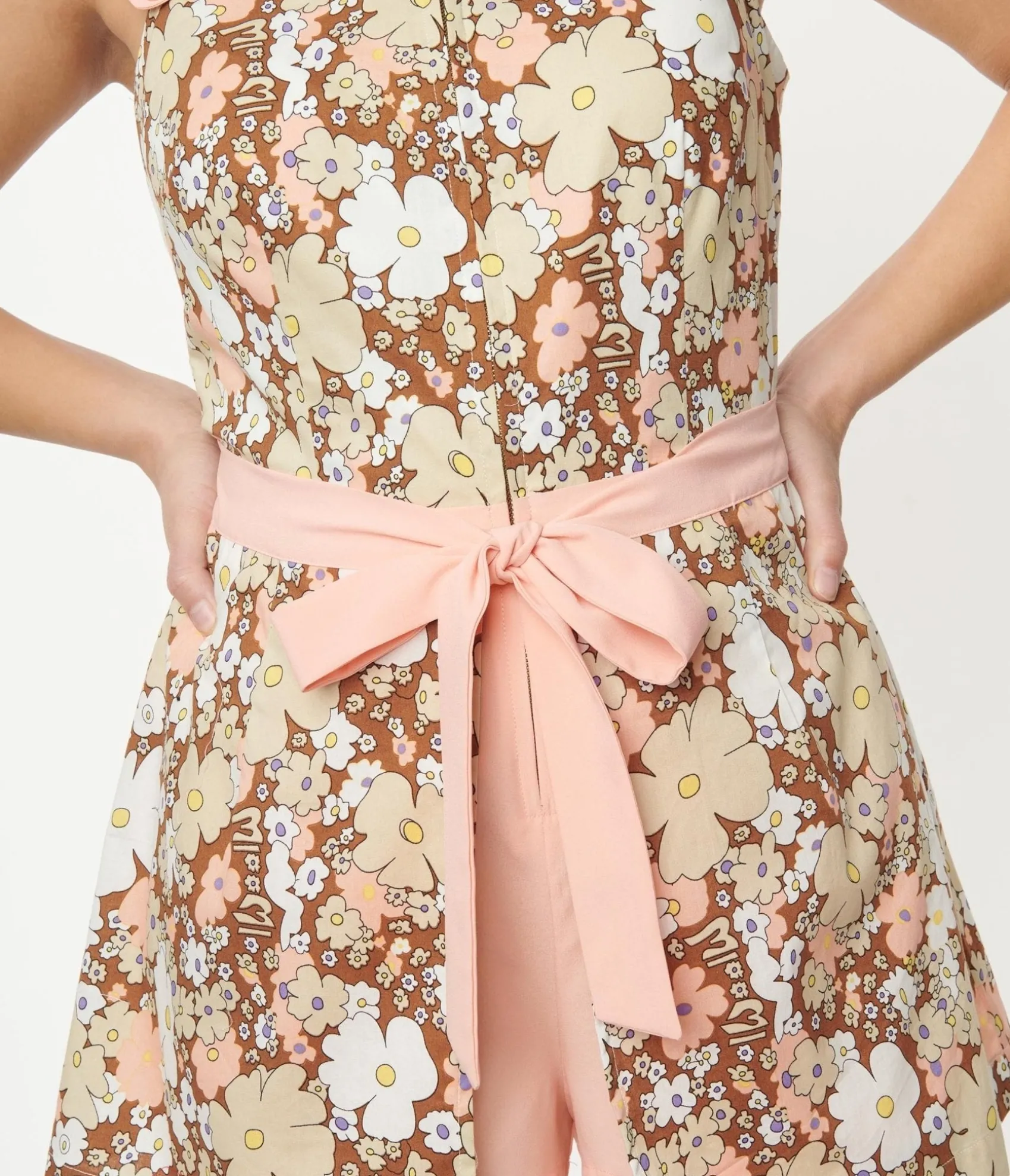 Unique Vintage Smak Parlour Pink & Brown Floral Sweet & Sassy Skirted Romper Sale