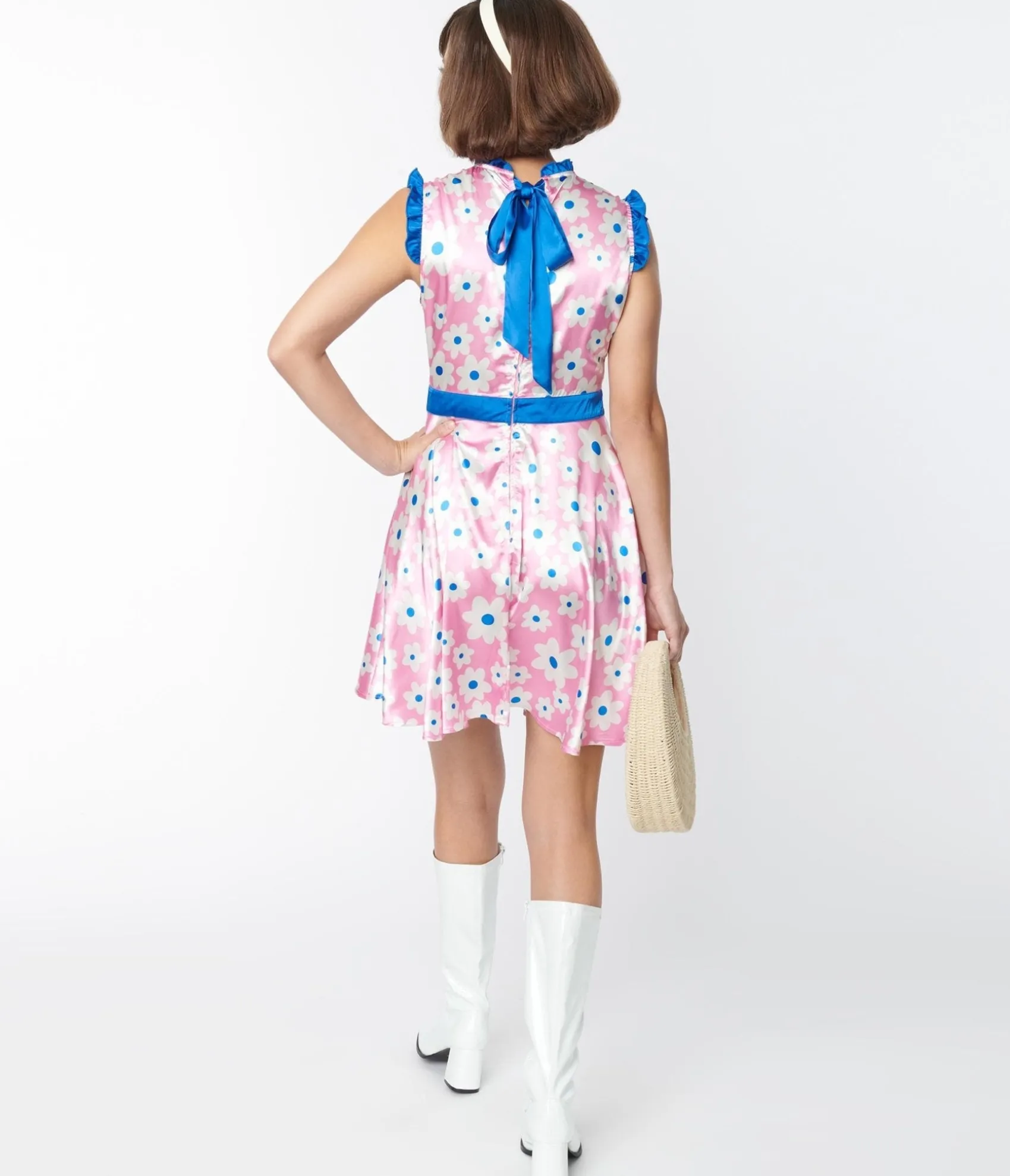 Unique Vintage Smak Parlour Pink & White Ditsy Floral Happy Hour Flare Dress Cheap