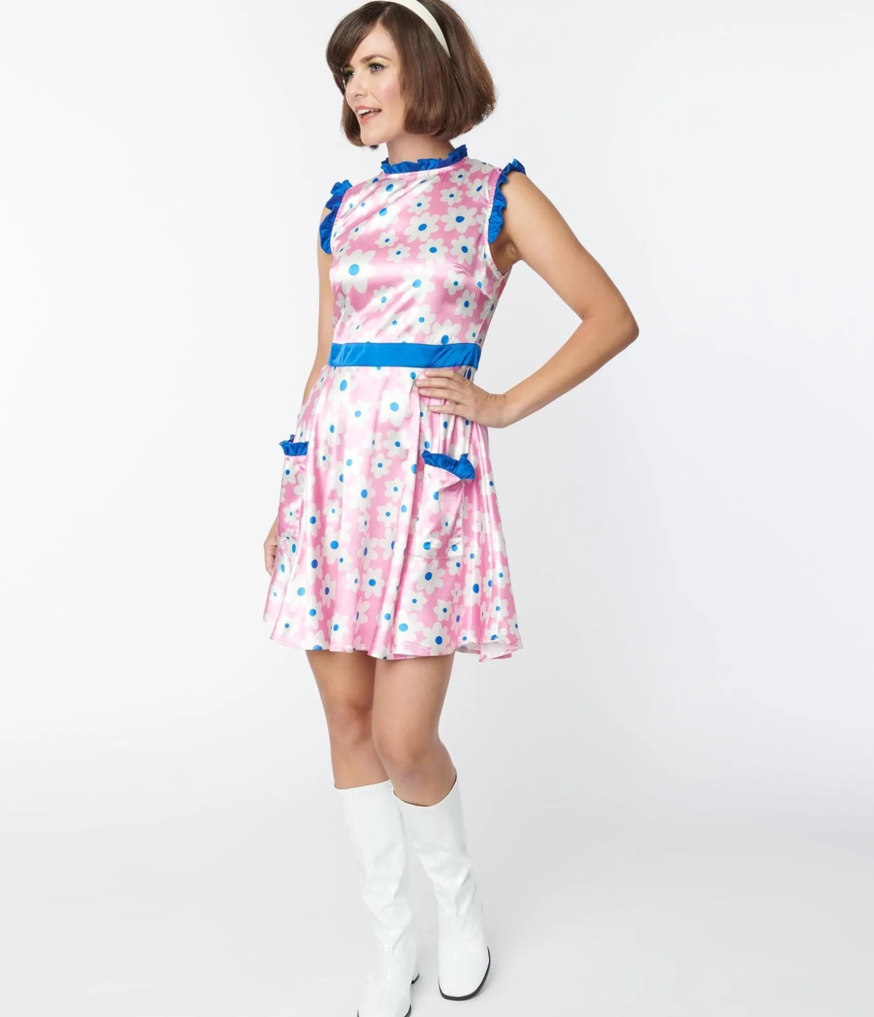 Unique Vintage Smak Parlour Pink & White Ditsy Floral Happy Hour Flare Dress Cheap