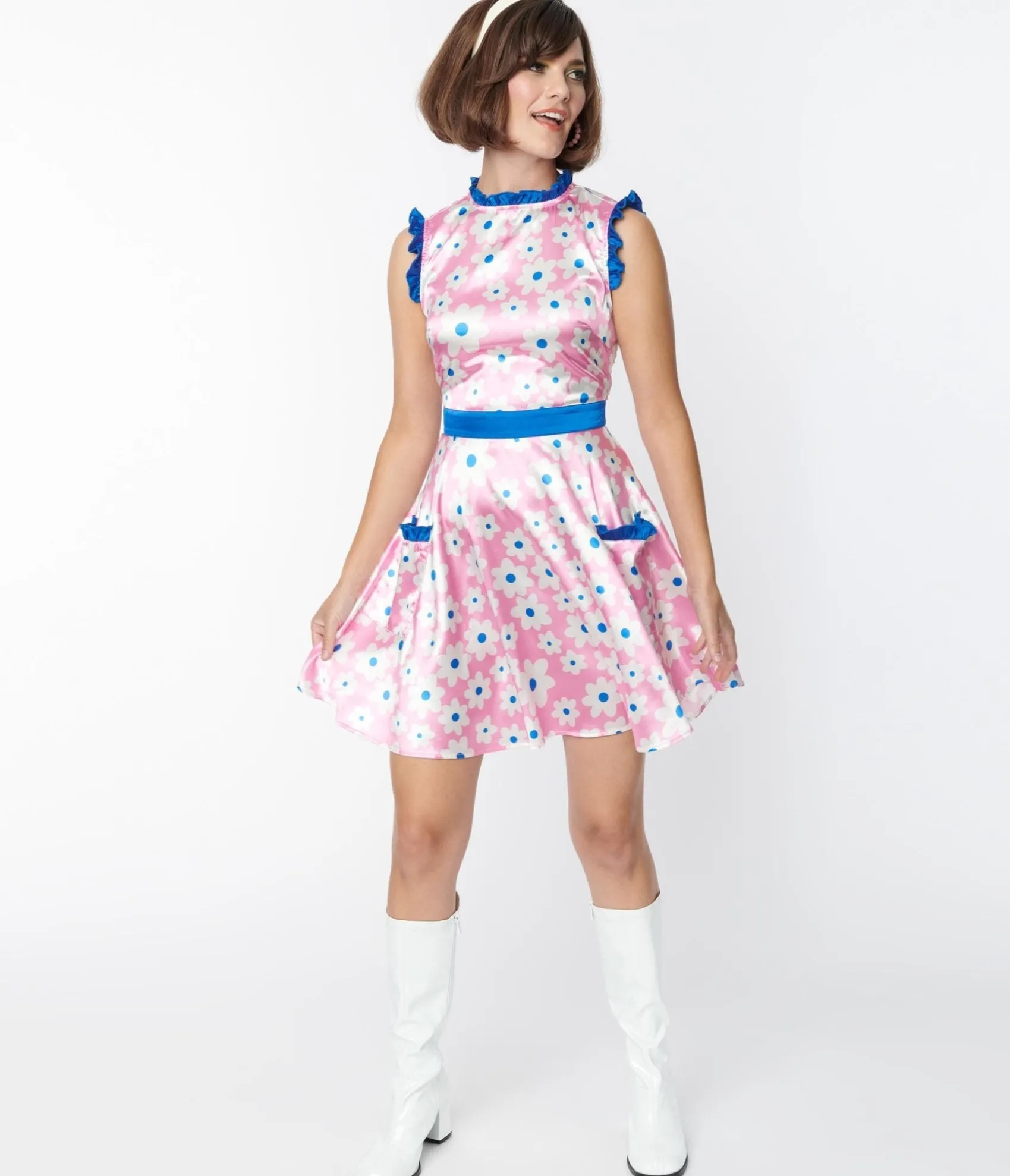 Unique Vintage Smak Parlour Pink & White Ditsy Floral Happy Hour Flare Dress Cheap
