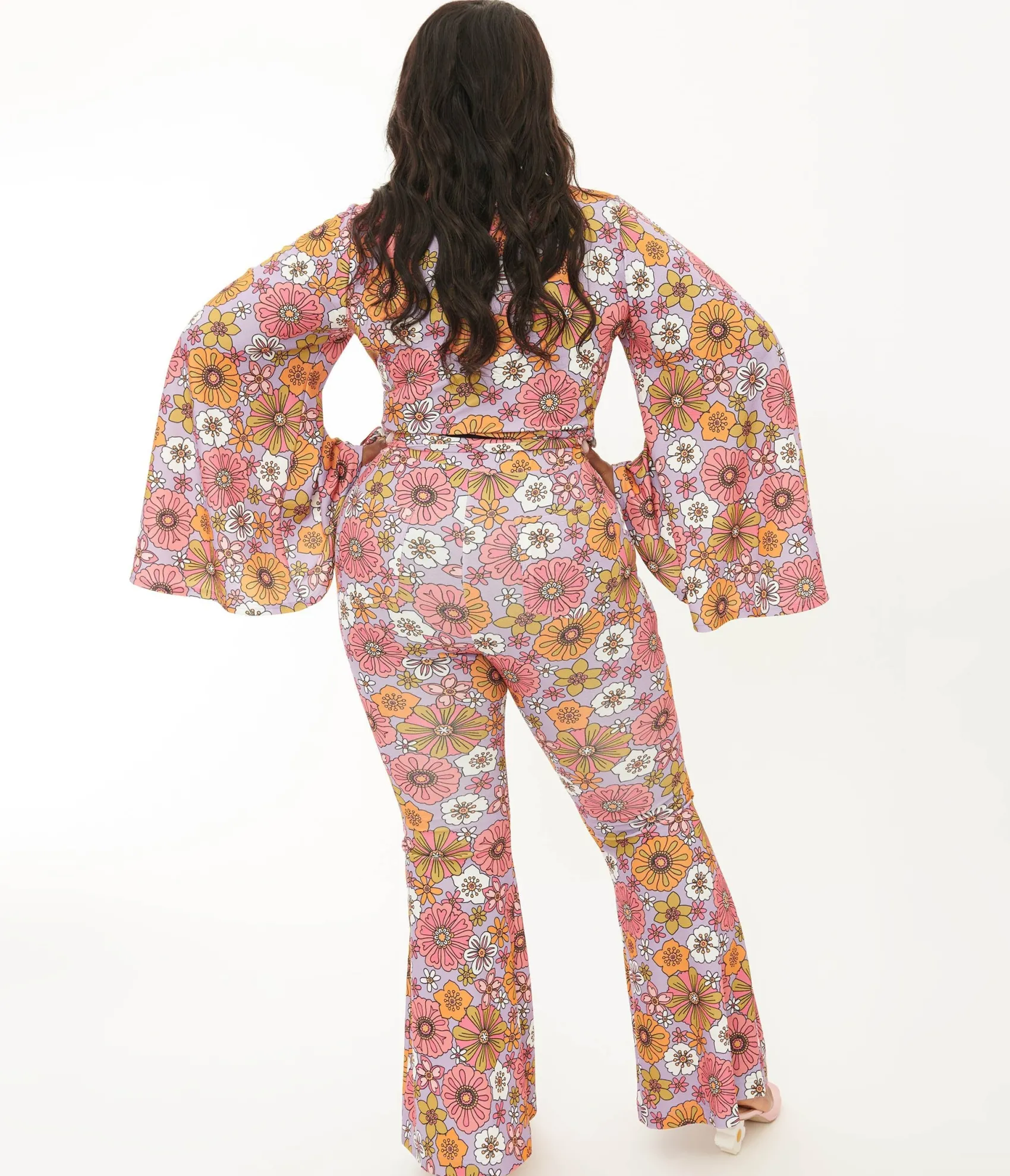 Unique Vintage Smak Parlour Plus Lavender Retro Bloom Zipper Pocket Flare Pants New