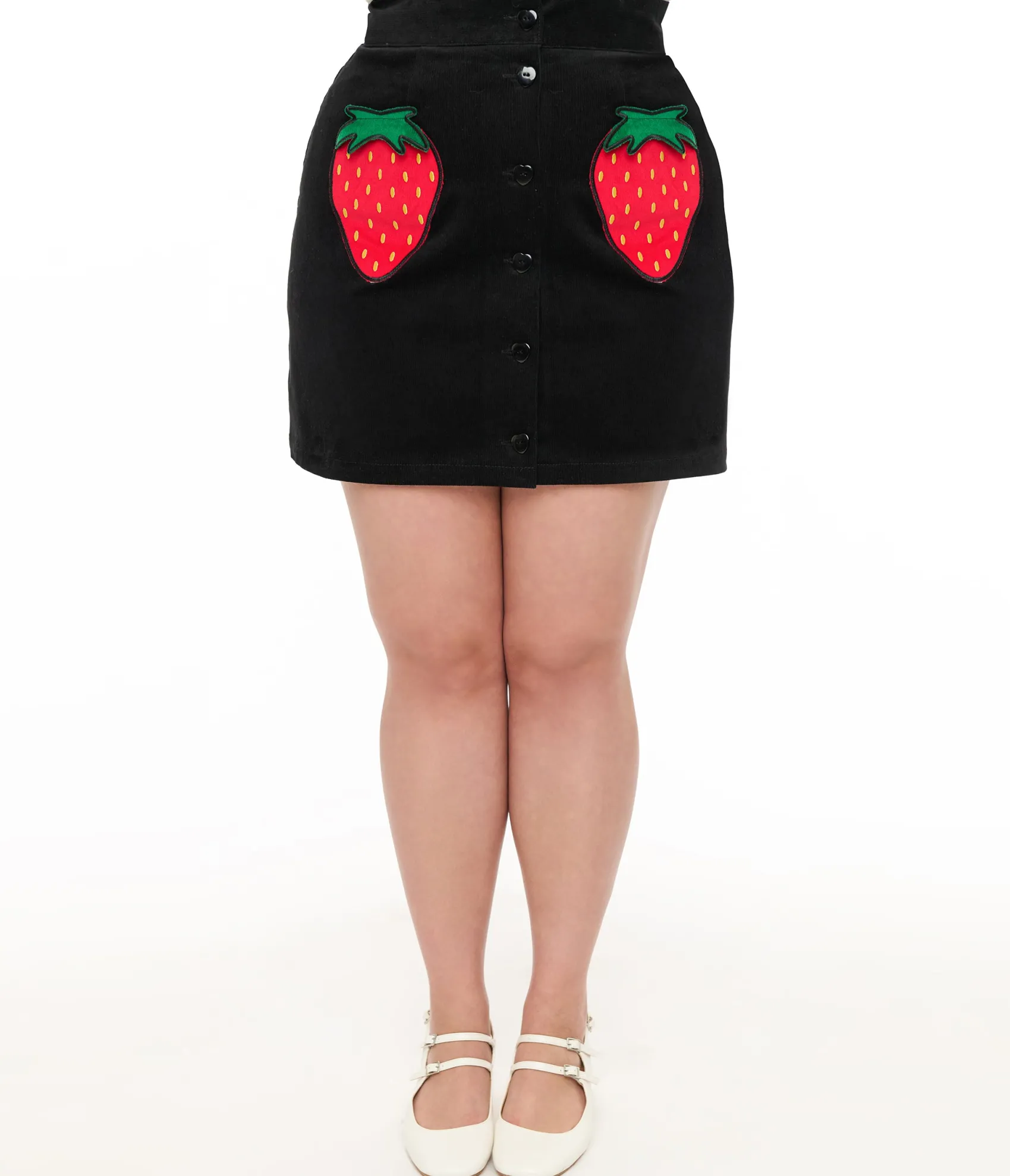 Unique Vintage Smak Parlour Plus Size Black & Strawberry Pocket Match Game Mini Skirt Clearance