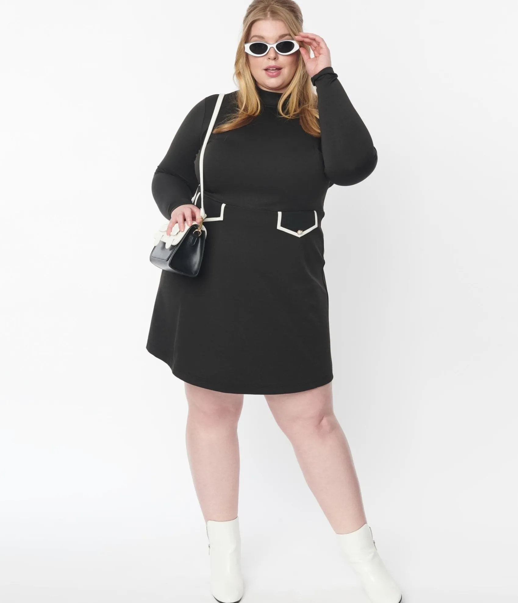 Unique Vintage Smak Parlour Plus Size Black Mock Turtleneck Fit & Flare Dress Shop