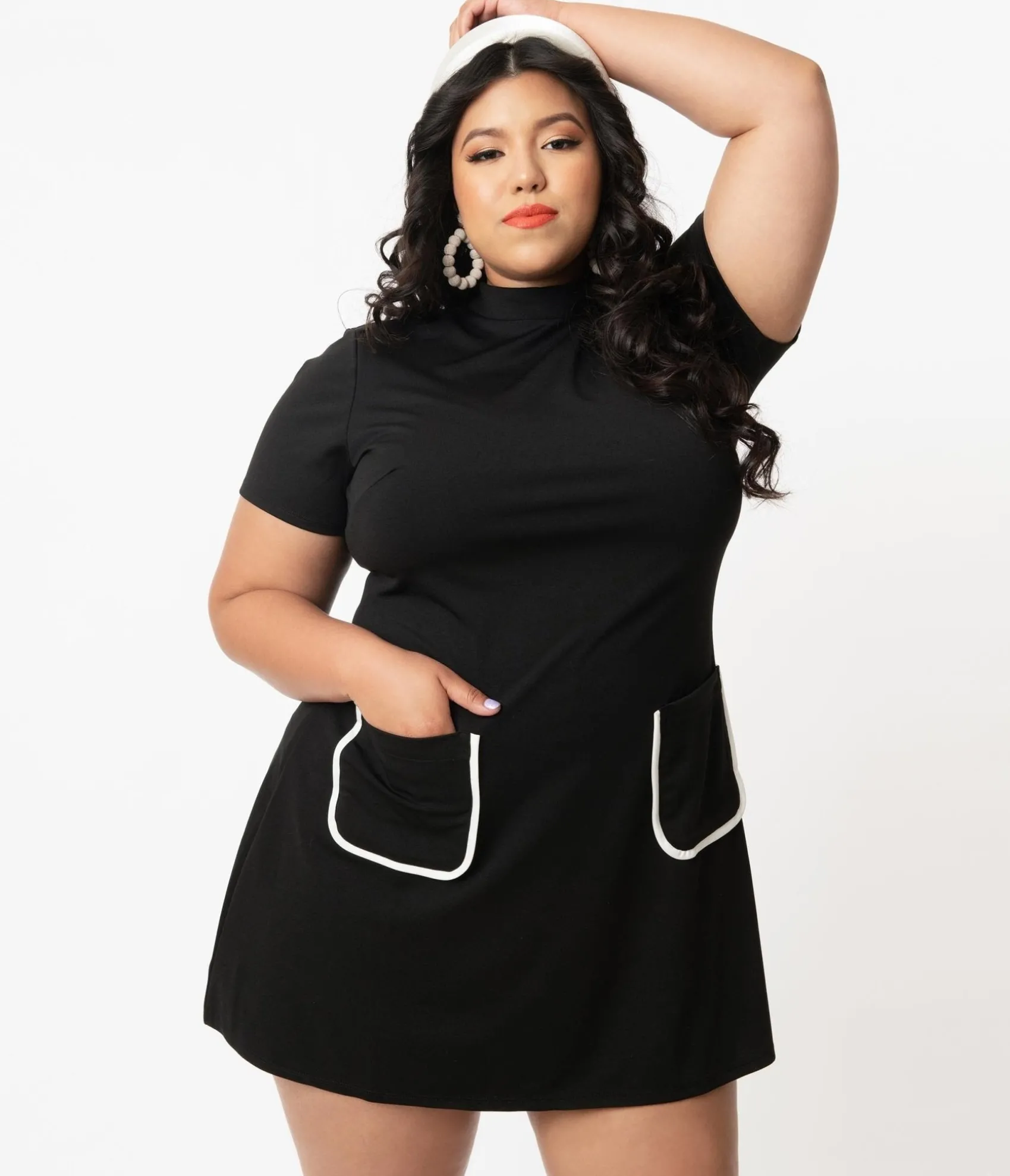 Unique Vintage Smak Parlour Plus Size Black Mock Turtleneck Wave Maker Dress Flash Sale