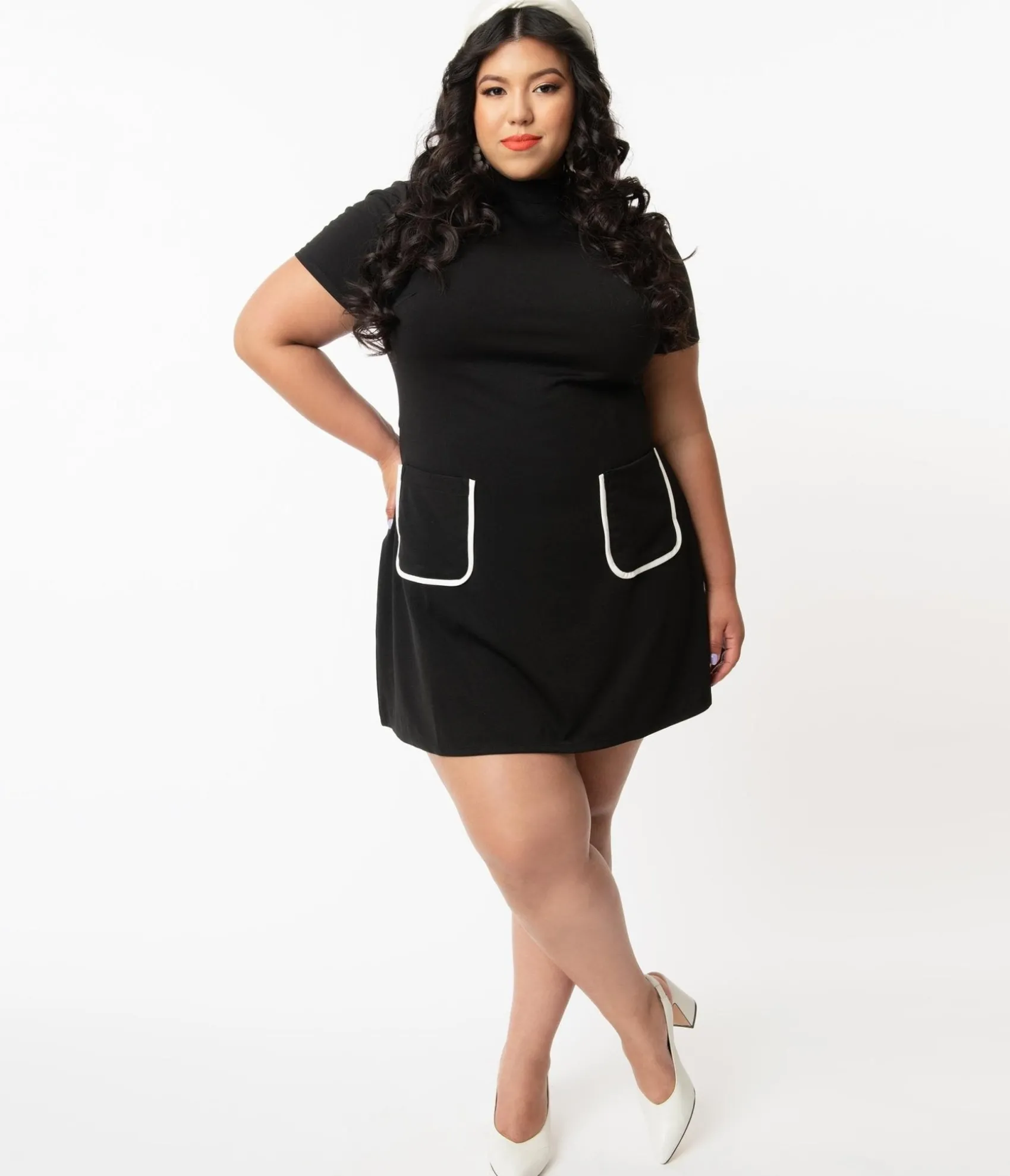 Unique Vintage Smak Parlour Plus Size Black Mock Turtleneck Wave Maker Dress Flash Sale