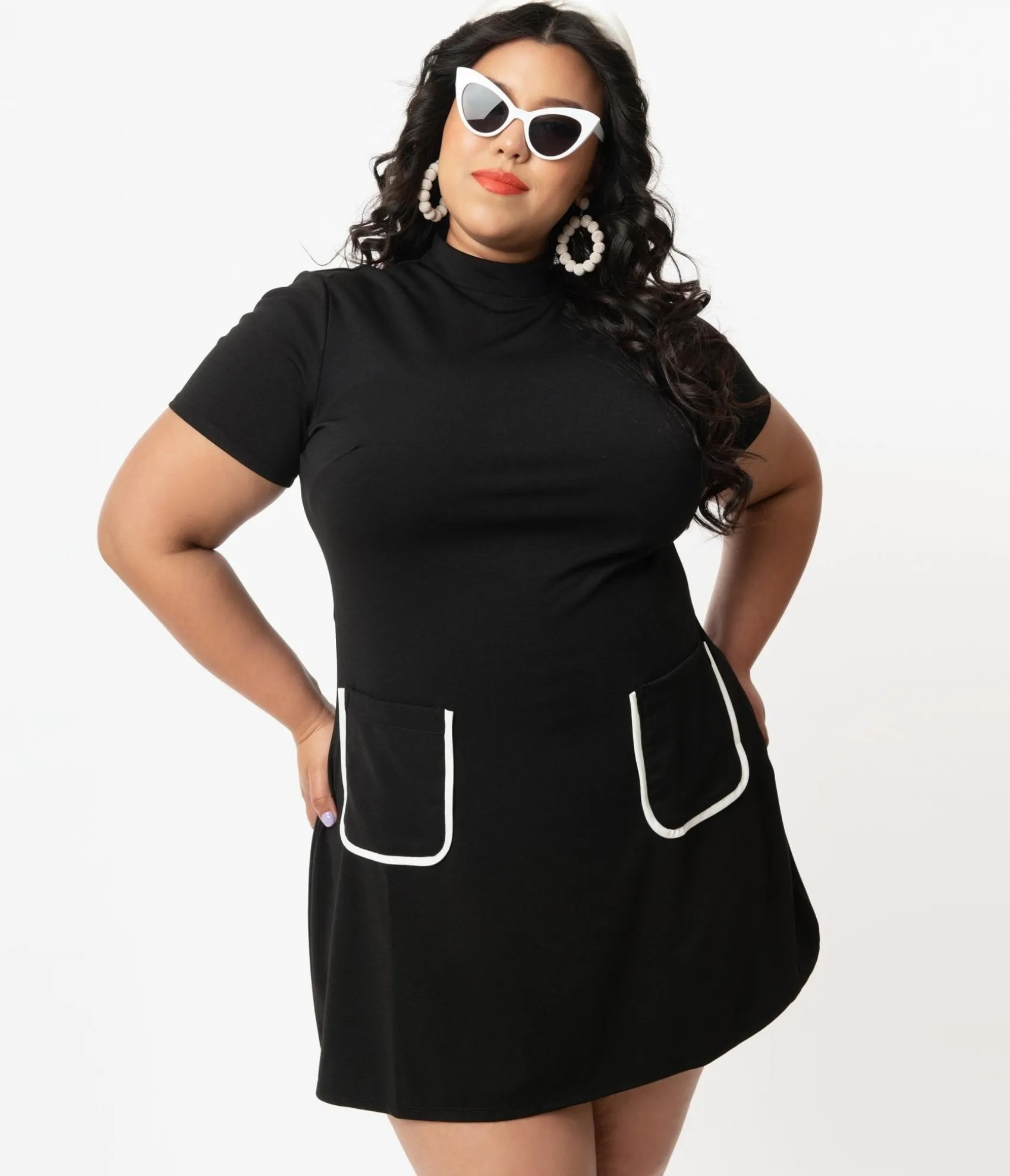 Unique Vintage Smak Parlour Plus Size Black Mock Turtleneck Wave Maker Dress Flash Sale