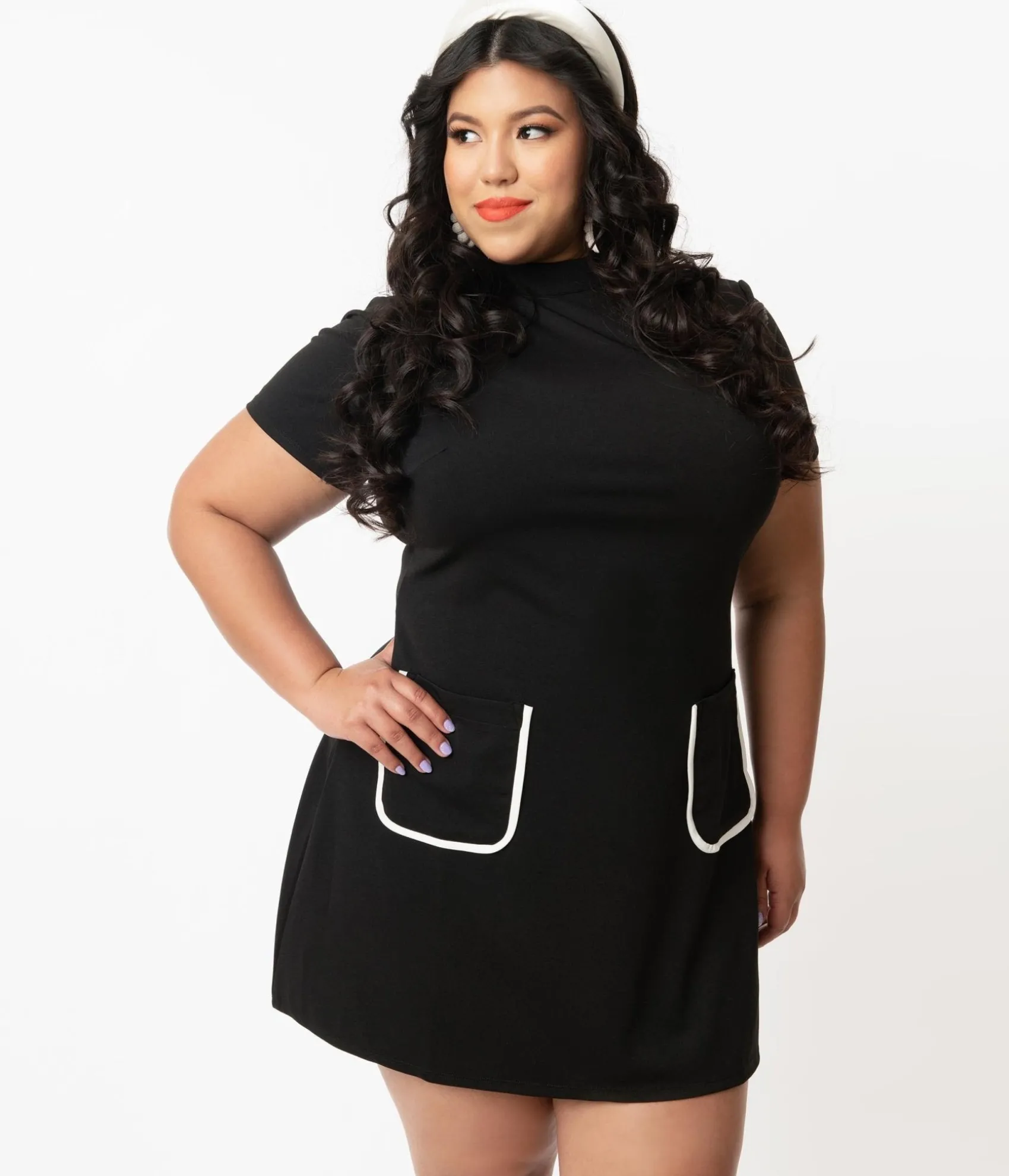 Unique Vintage Smak Parlour Plus Size Black Mock Turtleneck Wave Maker Dress Flash Sale