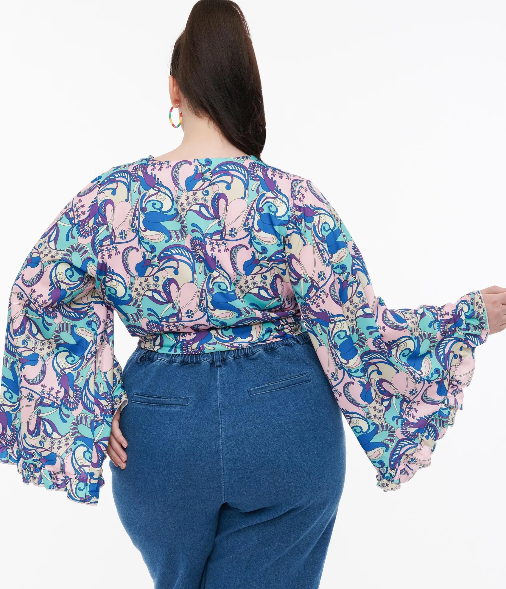 Unique Vintage Smak Parlour Plus Size Blue & Purple Psychedelic Floral Belva Crop Blouse Shop
