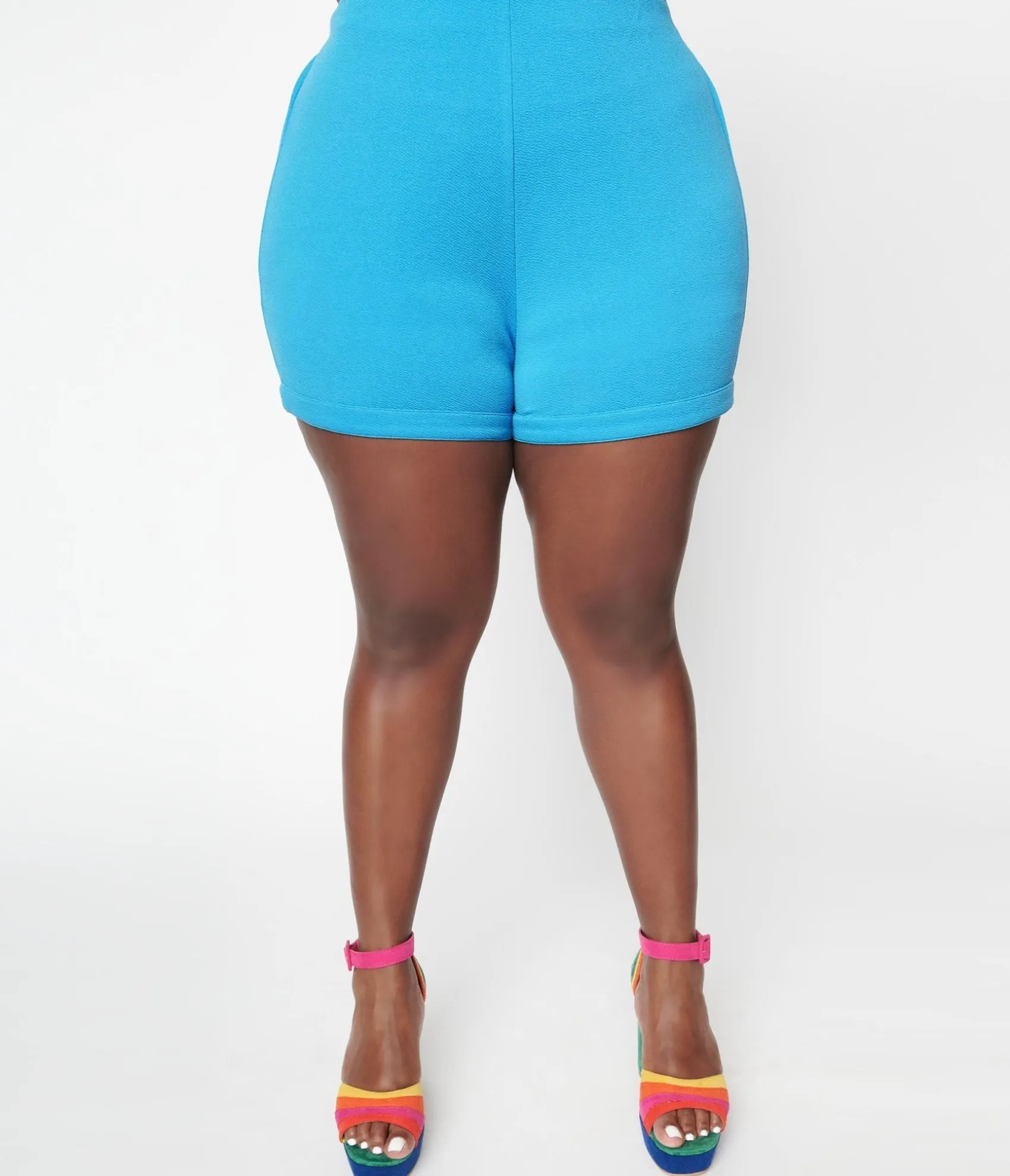 Unique Vintage Smak Parlour Plus Size Blue Callie Shorts Cheap