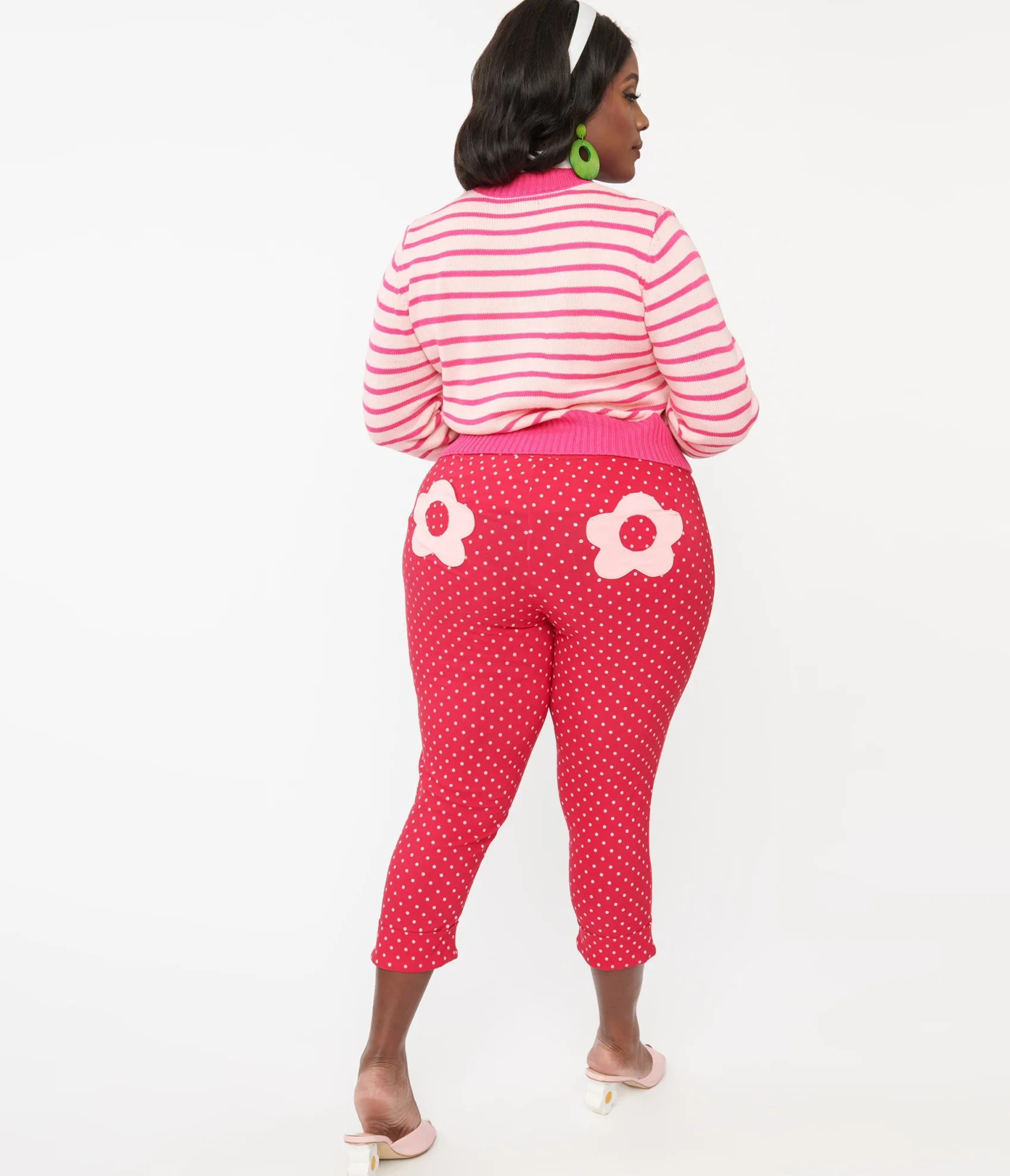Unique Vintage Smak Parlour Plus Size Hot Pink Pin Dot Daisy Pocket Smarty Pants Capri Best Sale