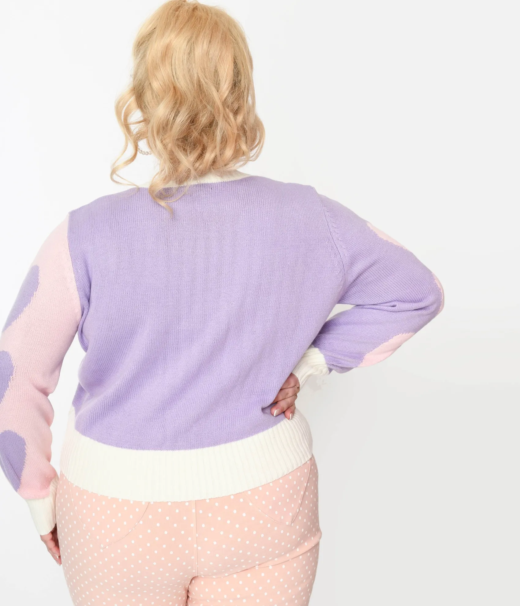 Unique Vintage Smak Parlour Plus Size Pink & Lavender Hearts Cardigan Hot