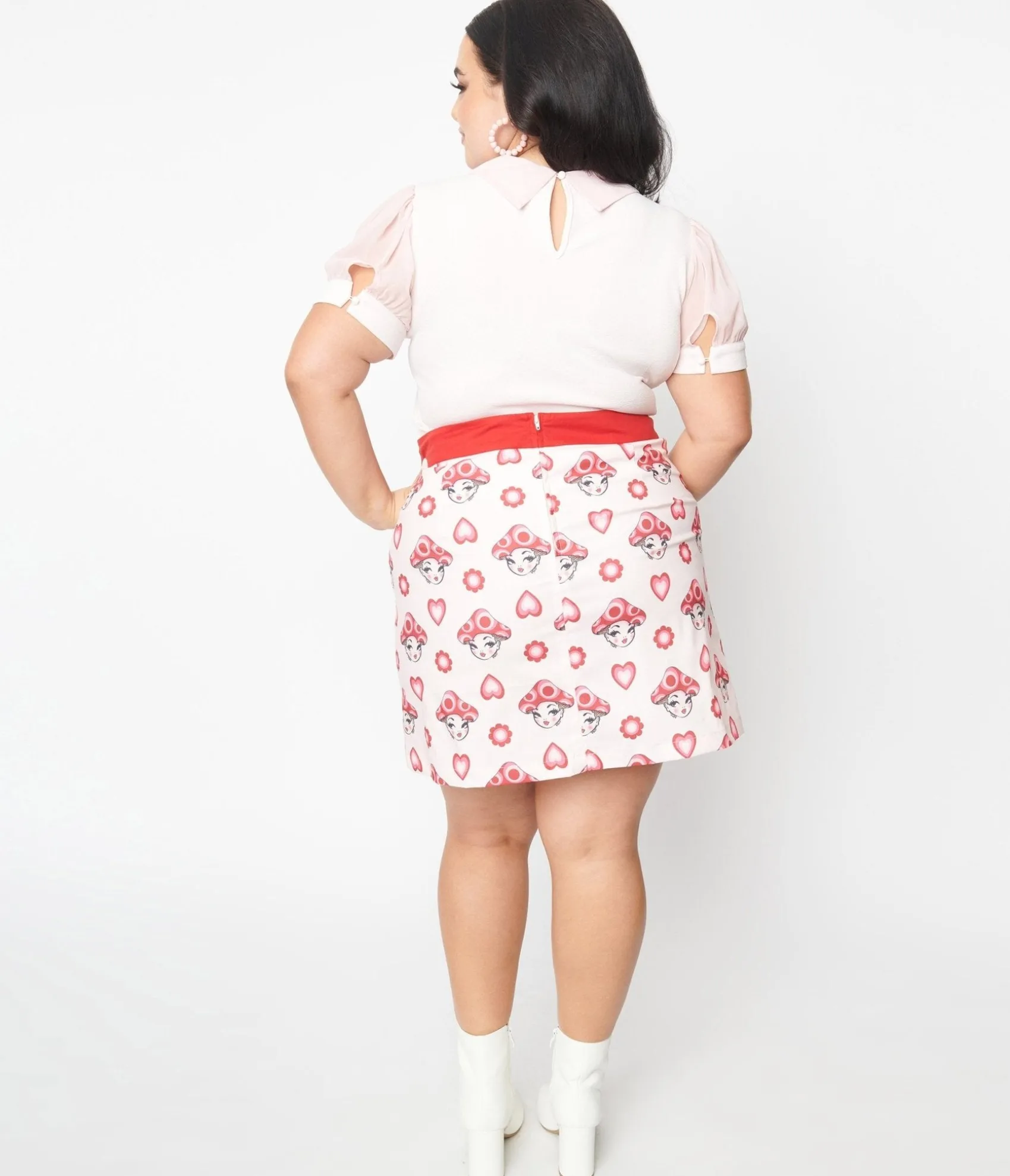 Unique Vintage Smak Parlour Plus Size Pink & Red Madam Mushroom Mod Skirt Online