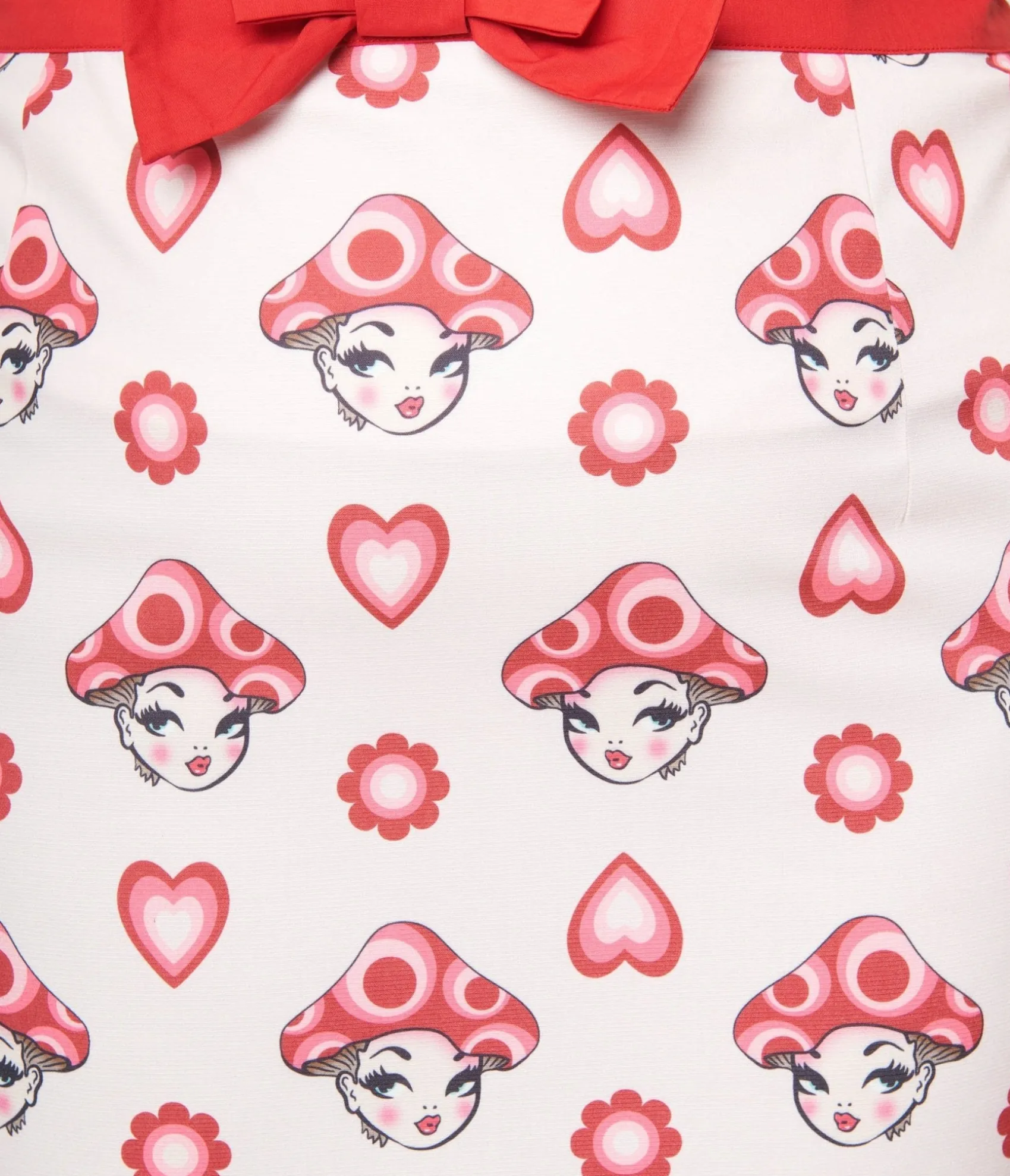 Unique Vintage Smak Parlour Plus Size Pink & Red Madam Mushroom Mod Skirt Online