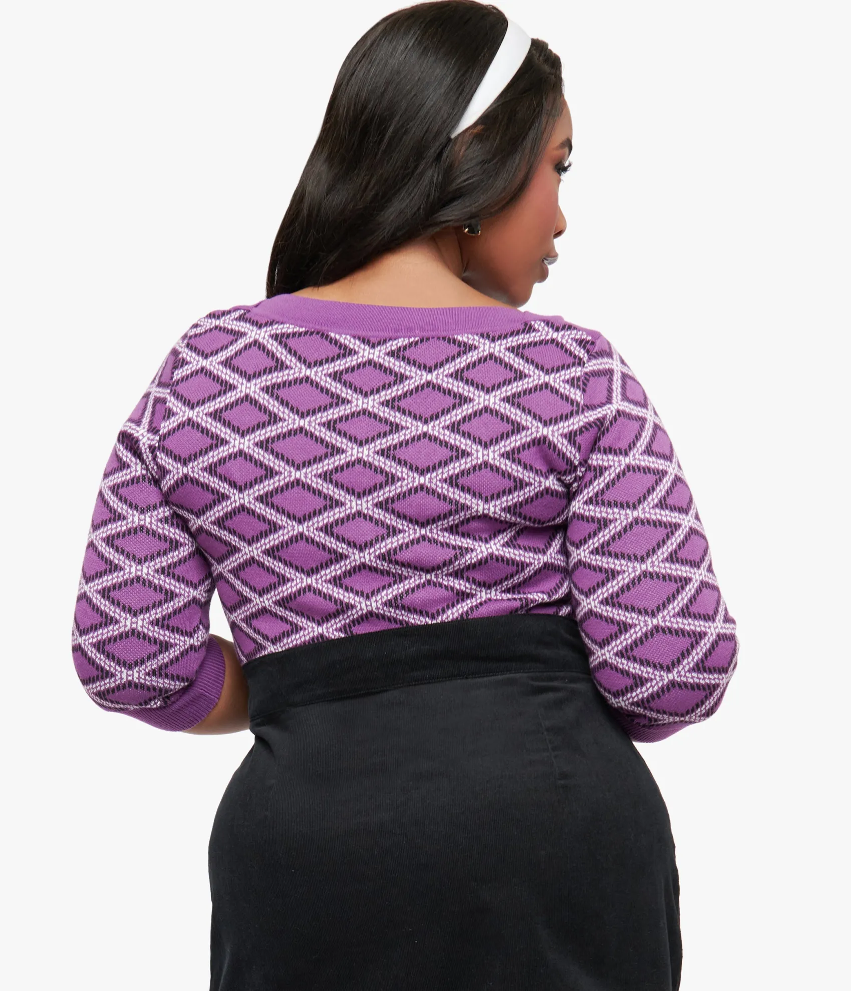 Unique Vintage Smak Parlour Plus Size Purple Plaid & Black Cat Sweater Clearance