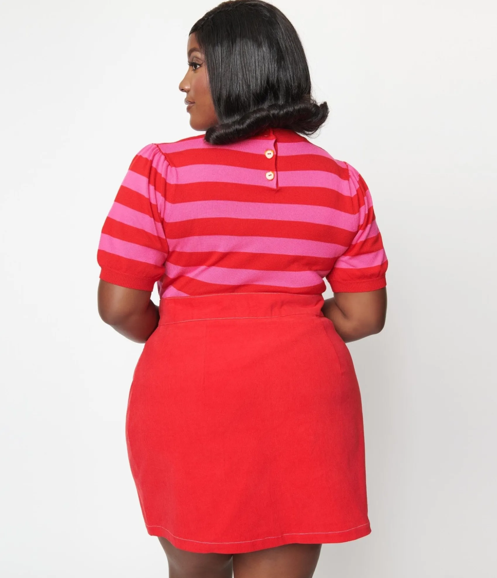 Unique Vintage Smak Parlour Plus Size Red & Pink Stripe Keyhole Heart Sweater Cheap
