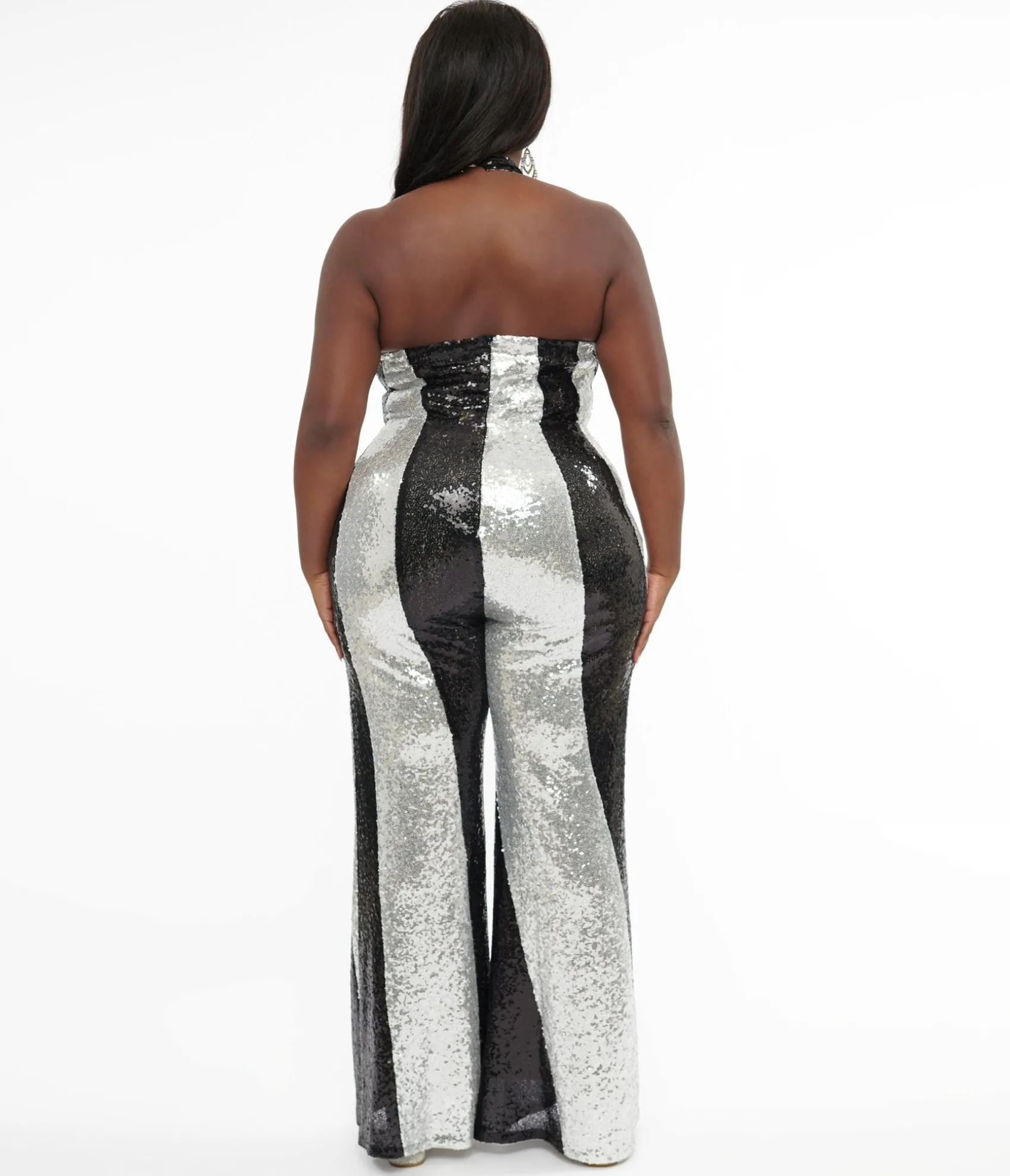 Unique Vintage Smak Parlour Plus Size 1960s Black & Silver Sequin Glamour Goddess Jumpsuit Online