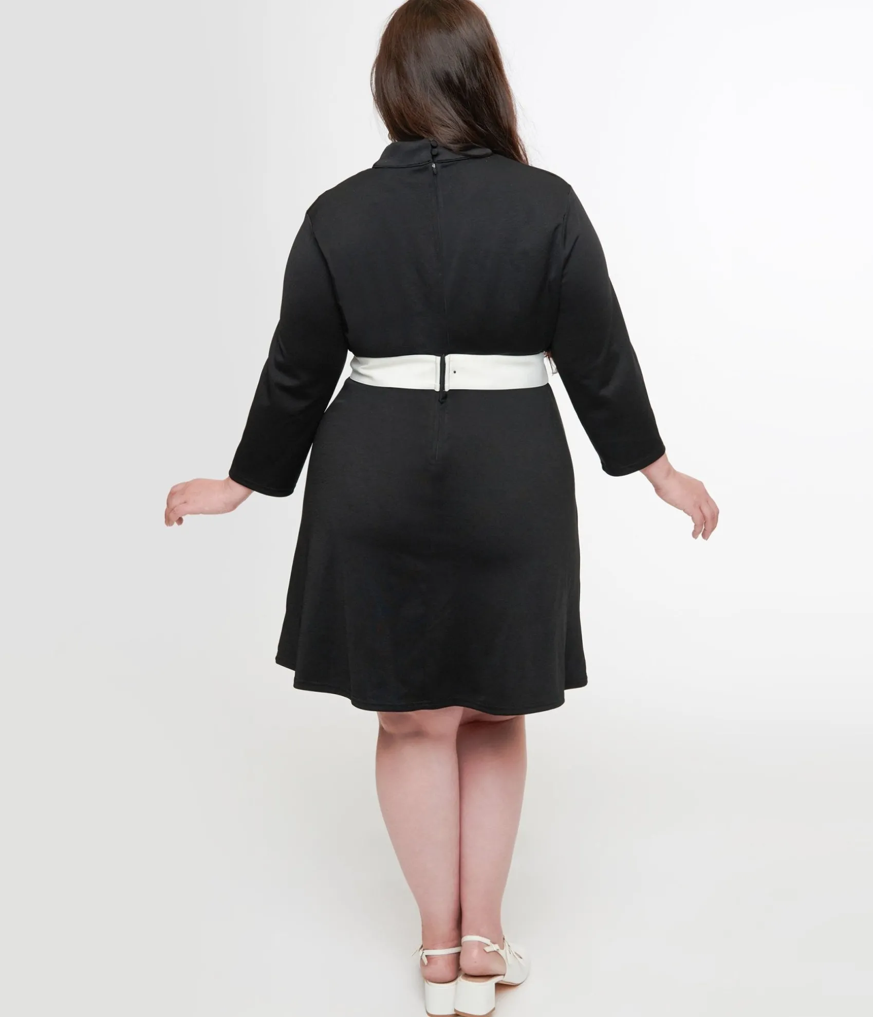 Unique Vintage Smak Parlour Plus Size 1960s Black & White Belted A-Line Dress Cheap