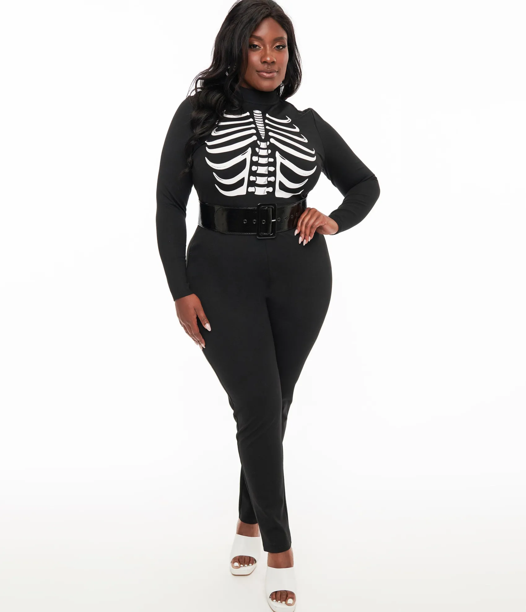 Unique Vintage Smak Parlour Plus Size 1960s Black & White Skeleton Glow in the Dark Jumpsuit Best Sale